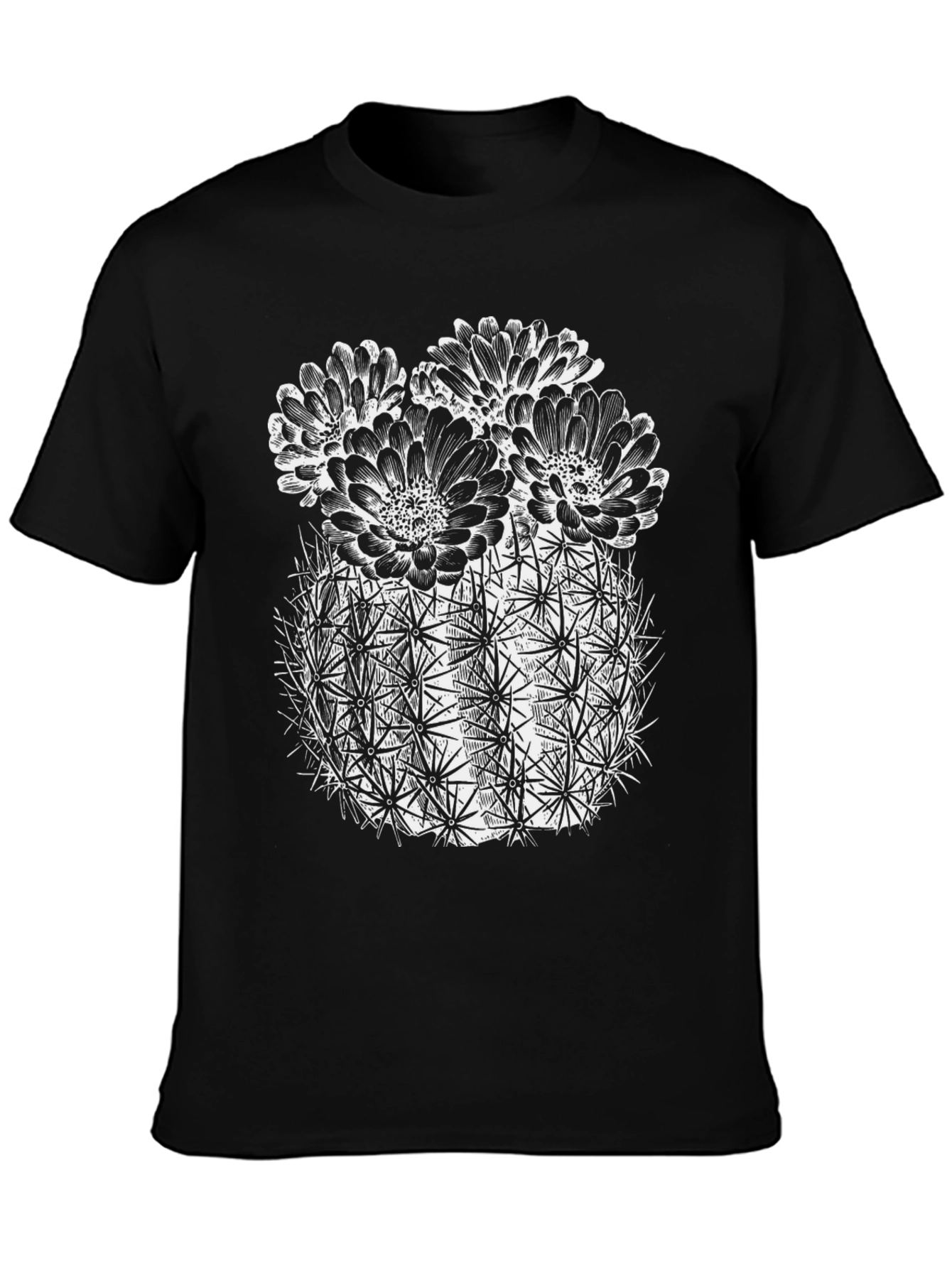 Cactus Flower Graphic Tee - Black Cotton T-Shirt