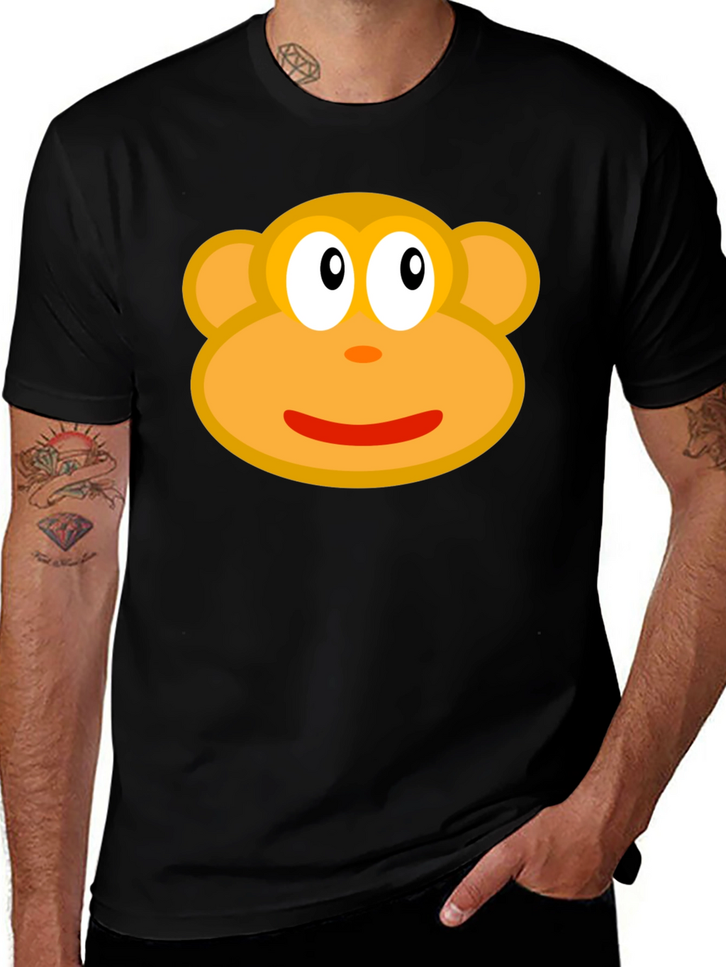 Monkey Face Graphic Tee - Black Cotton T-Shirt