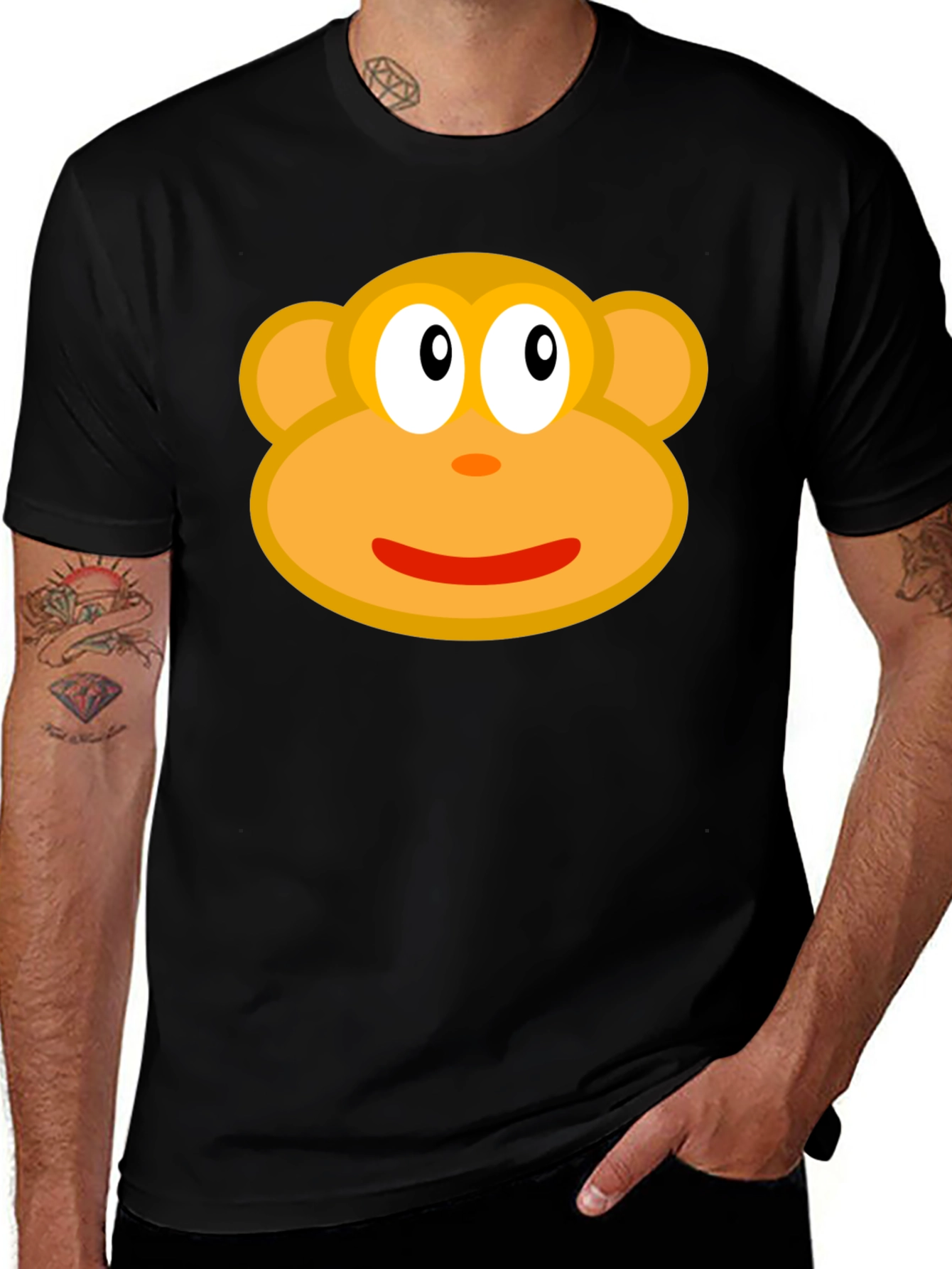 Monkey Face Graphic Tee - Black Cotton T-Shirt