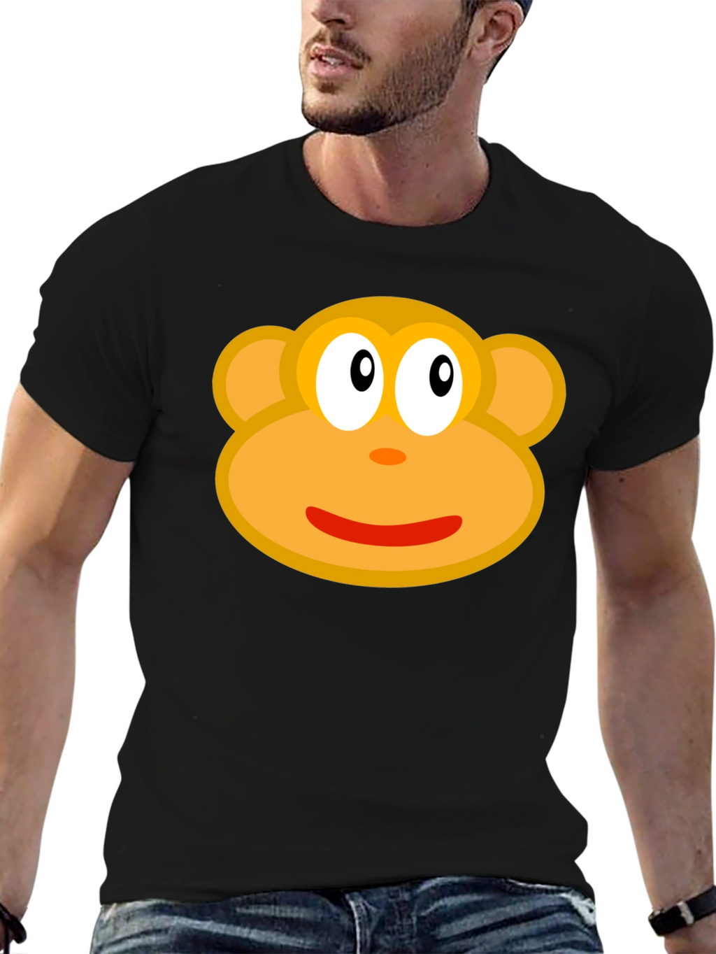 Monkey Face Graphic Tee - Black Cotton T-Shirt