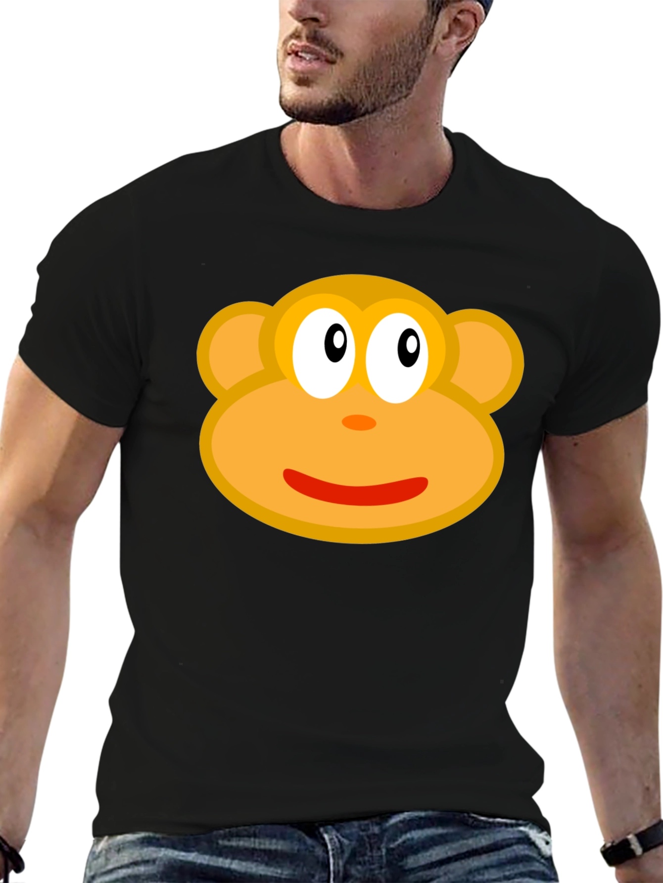 Monkey Face Graphic Tee - Black Cotton T-Shirt