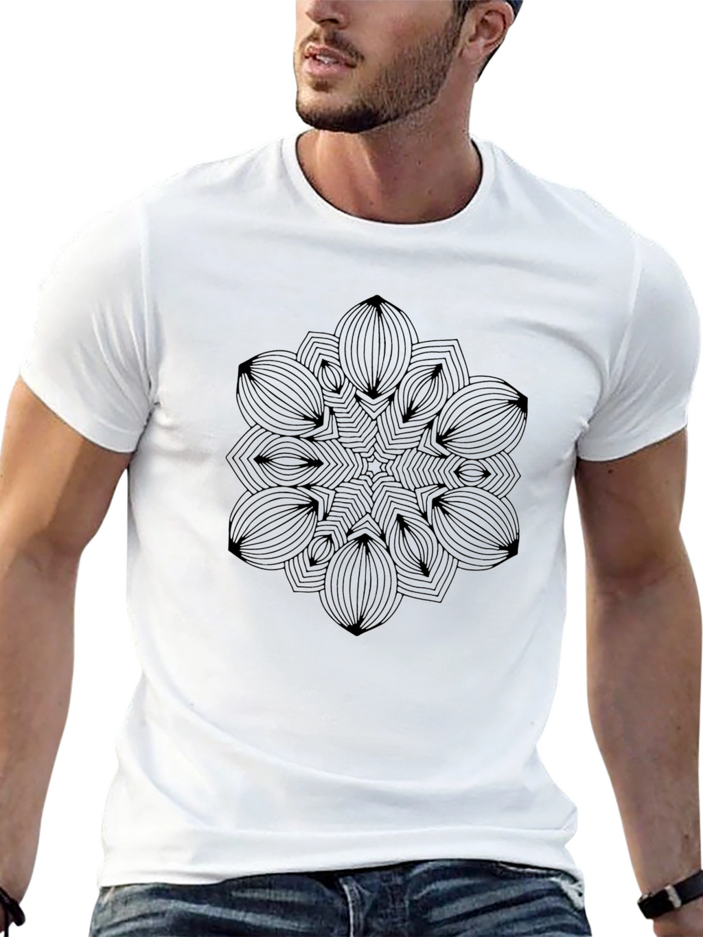Geometric Mandala Graphic Print Black T-Shirt