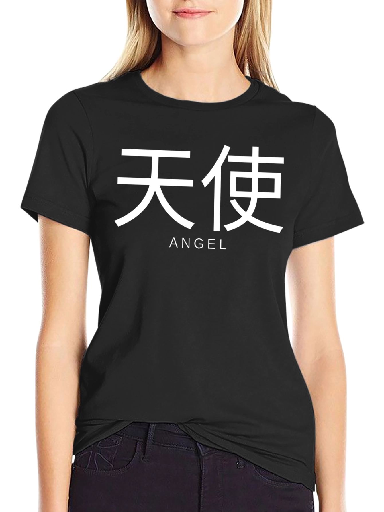 Angel Text Graphic Black T-Shirt