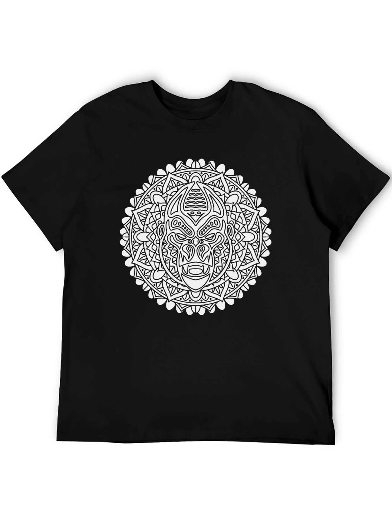 Graphic Print Black T-Shirt with Mandala Design