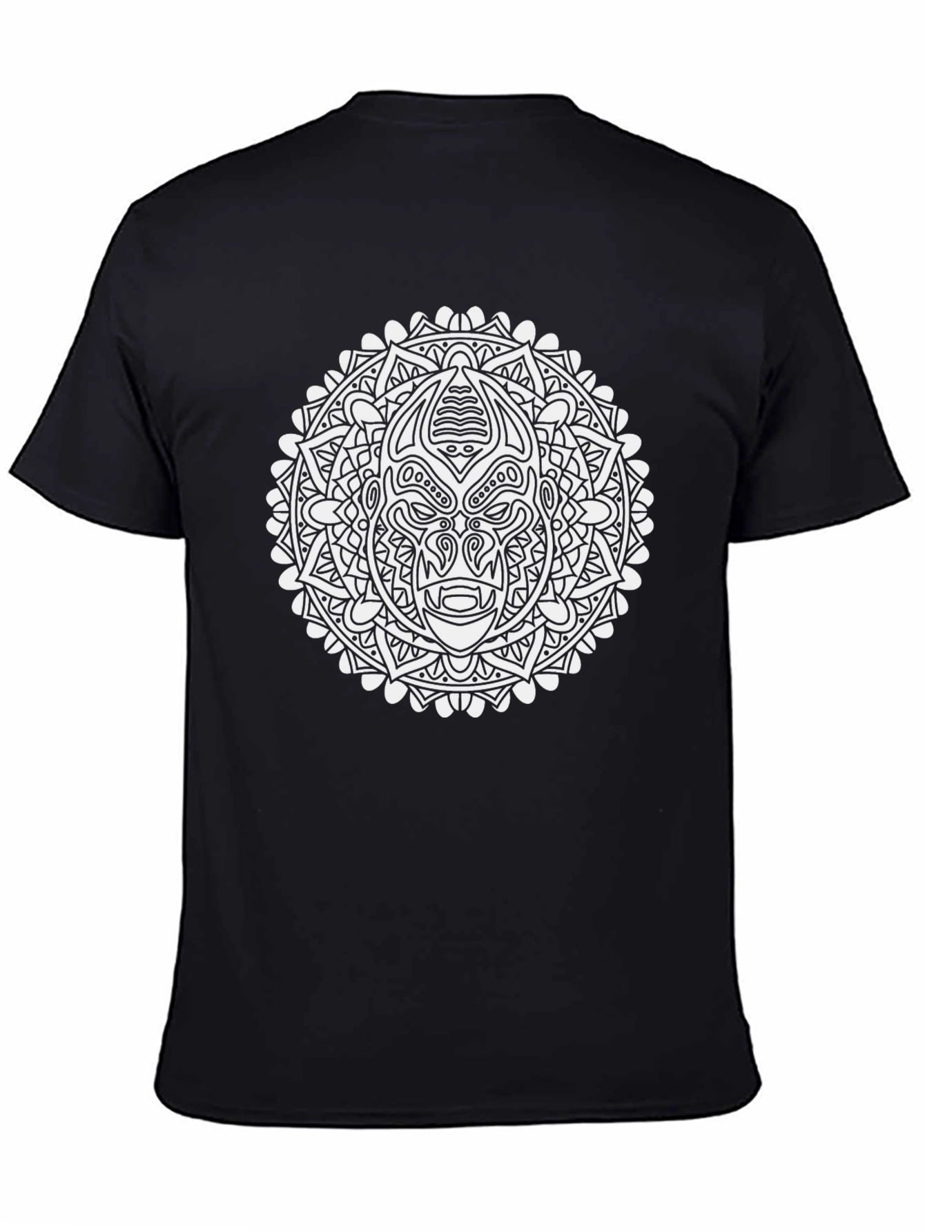 Graphic Print Black T-Shirt with Mandala Design