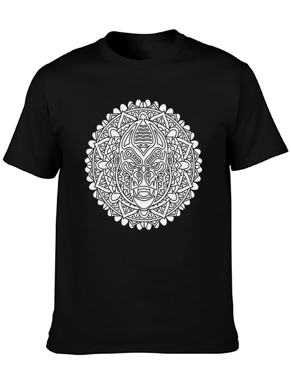 Graphic Print Black T-Shirt with Mandala Design