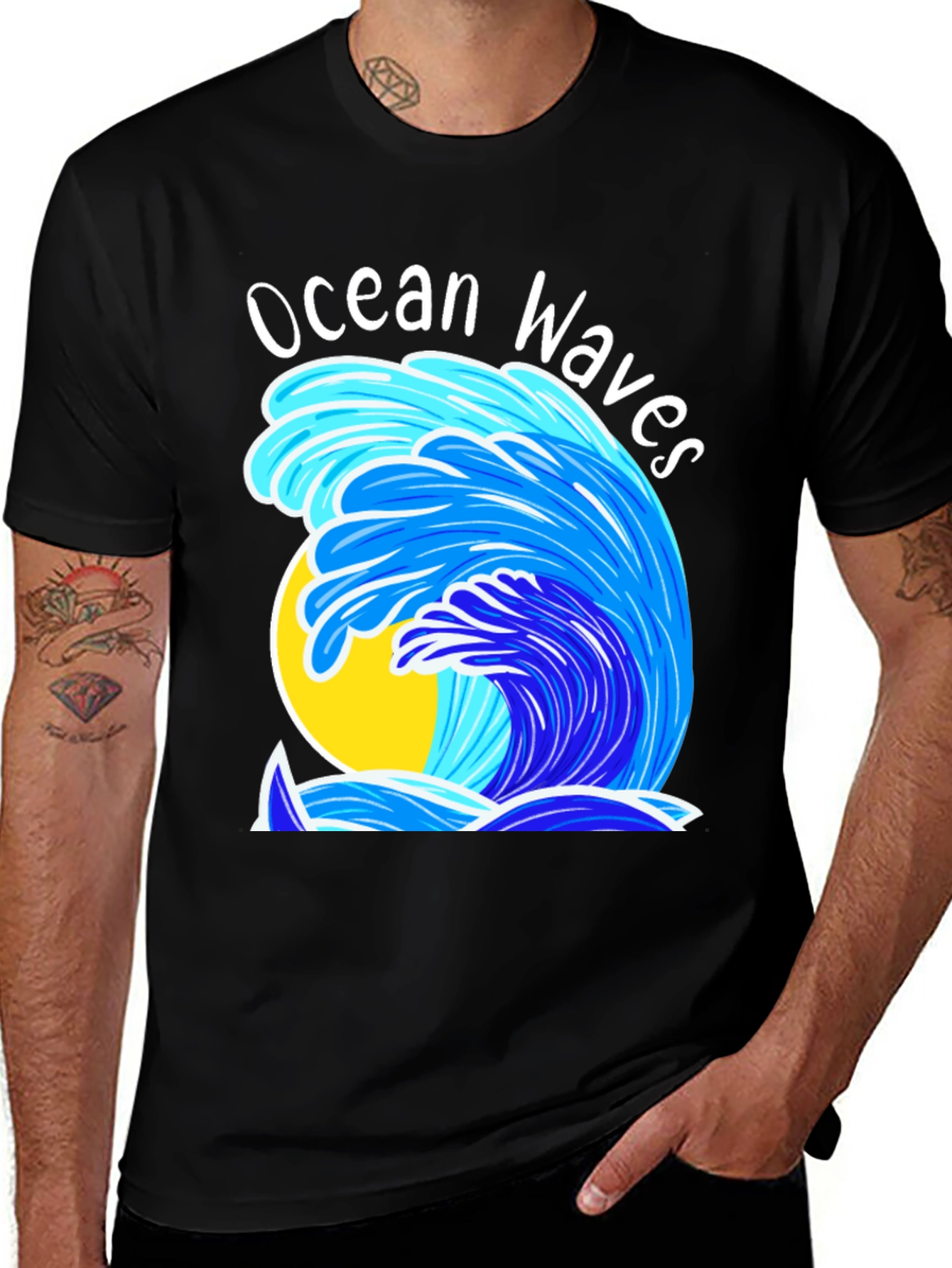 Ocean Waves Graphic T-Shirt - Black