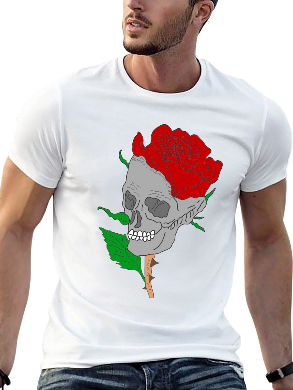 Skull Rose Graphic Tee - Gothic Style Mens Shirt