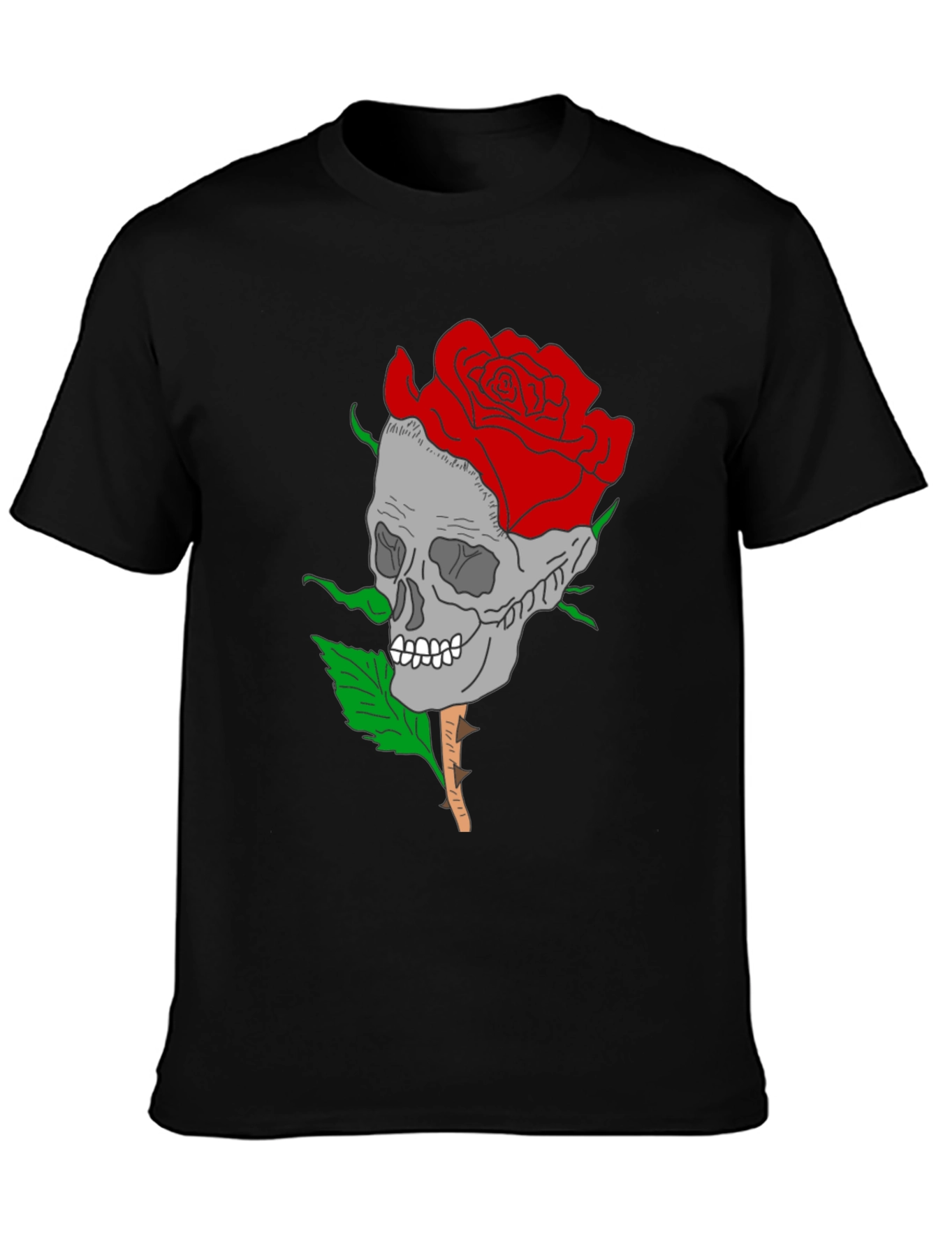 Skull Rose Graphic Tee - Gothic Style Mens Shirt
