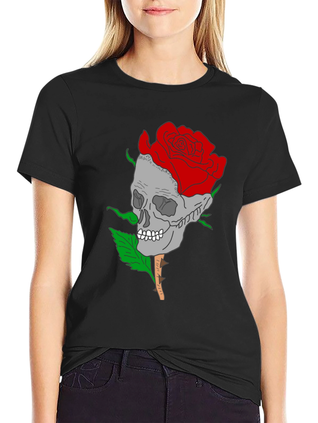 Skull Rose Graphic Tee - Gothic Style Mens Shirt