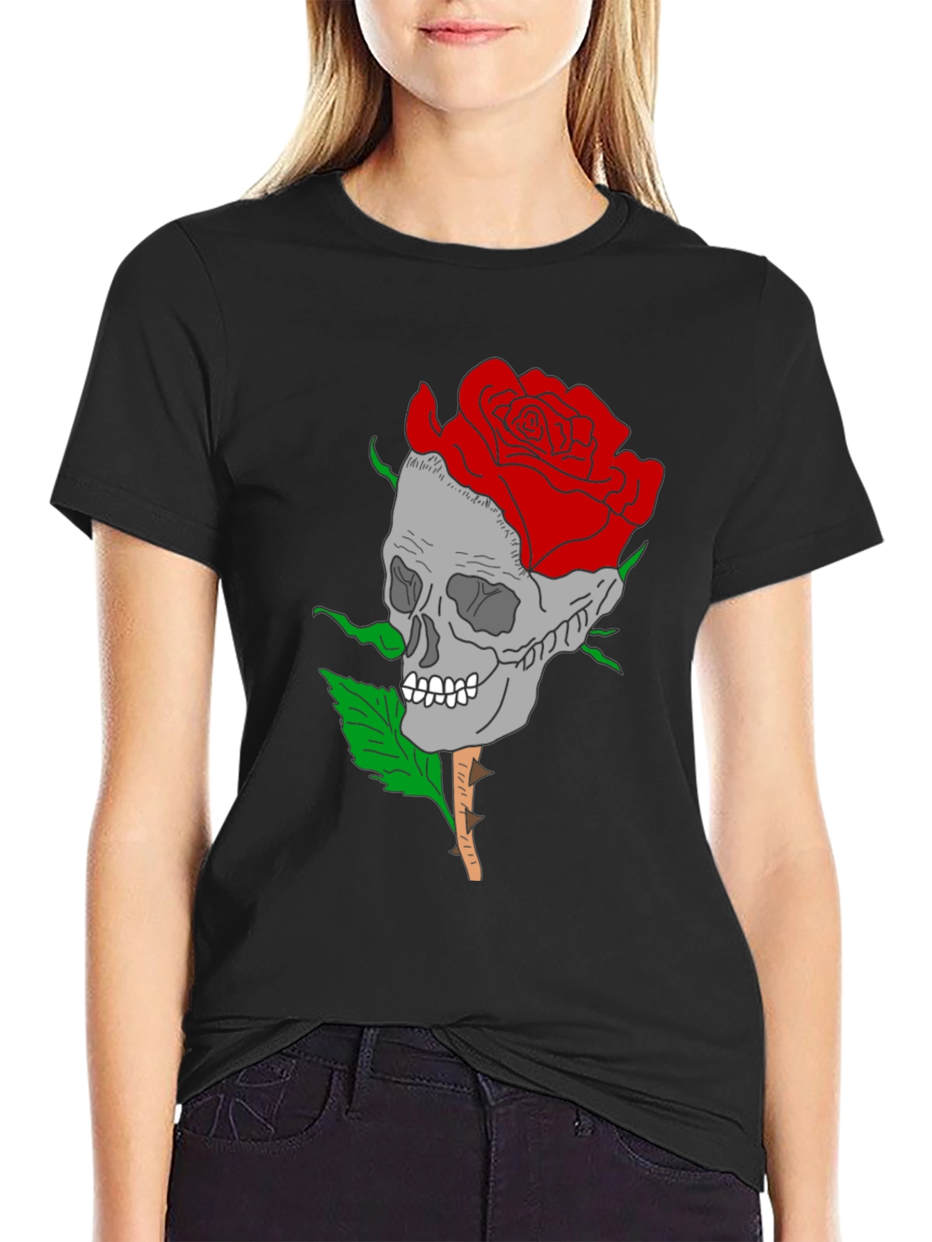 Skull Rose Graphic Tee - Gothic Style Mens Shirt