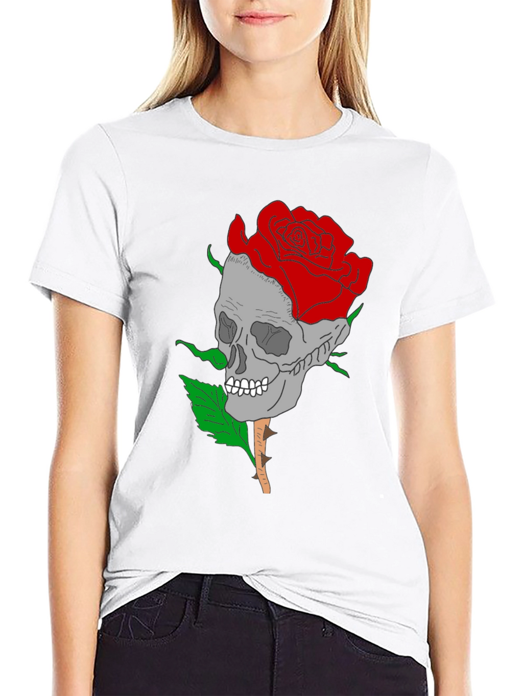 Skull Rose Graphic Tee - Gothic Style Mens Shirt