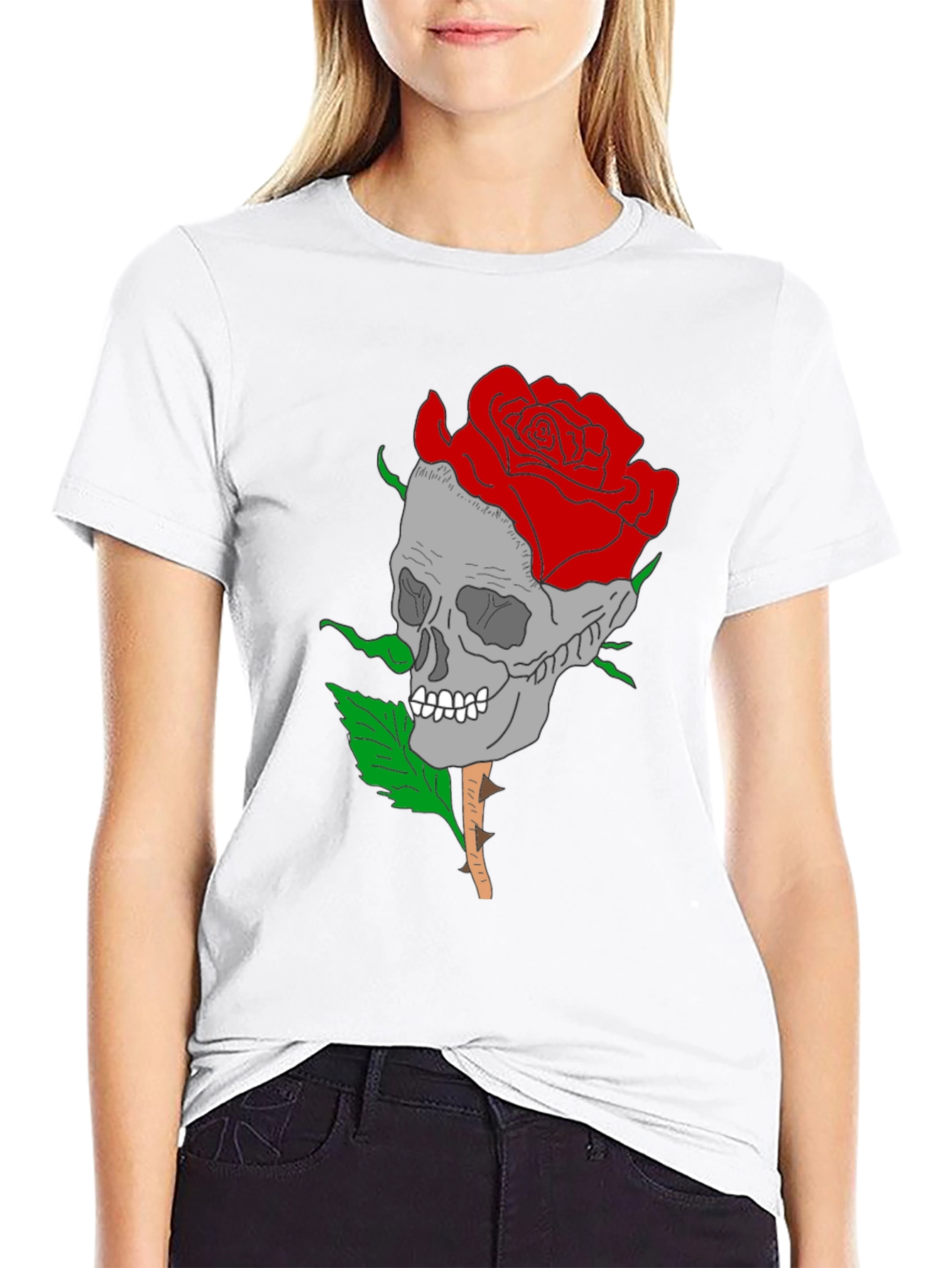 Skull Rose Graphic Tee - Gothic Style Mens Shirt