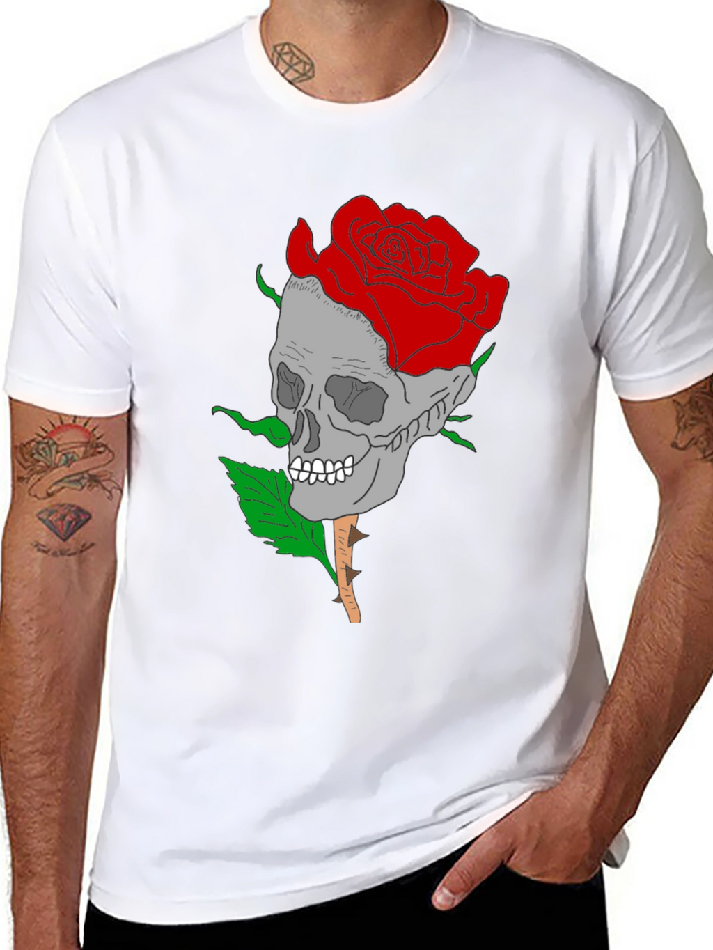 Skull Rose Graphic Tee - Gothic Style Mens Shirt
