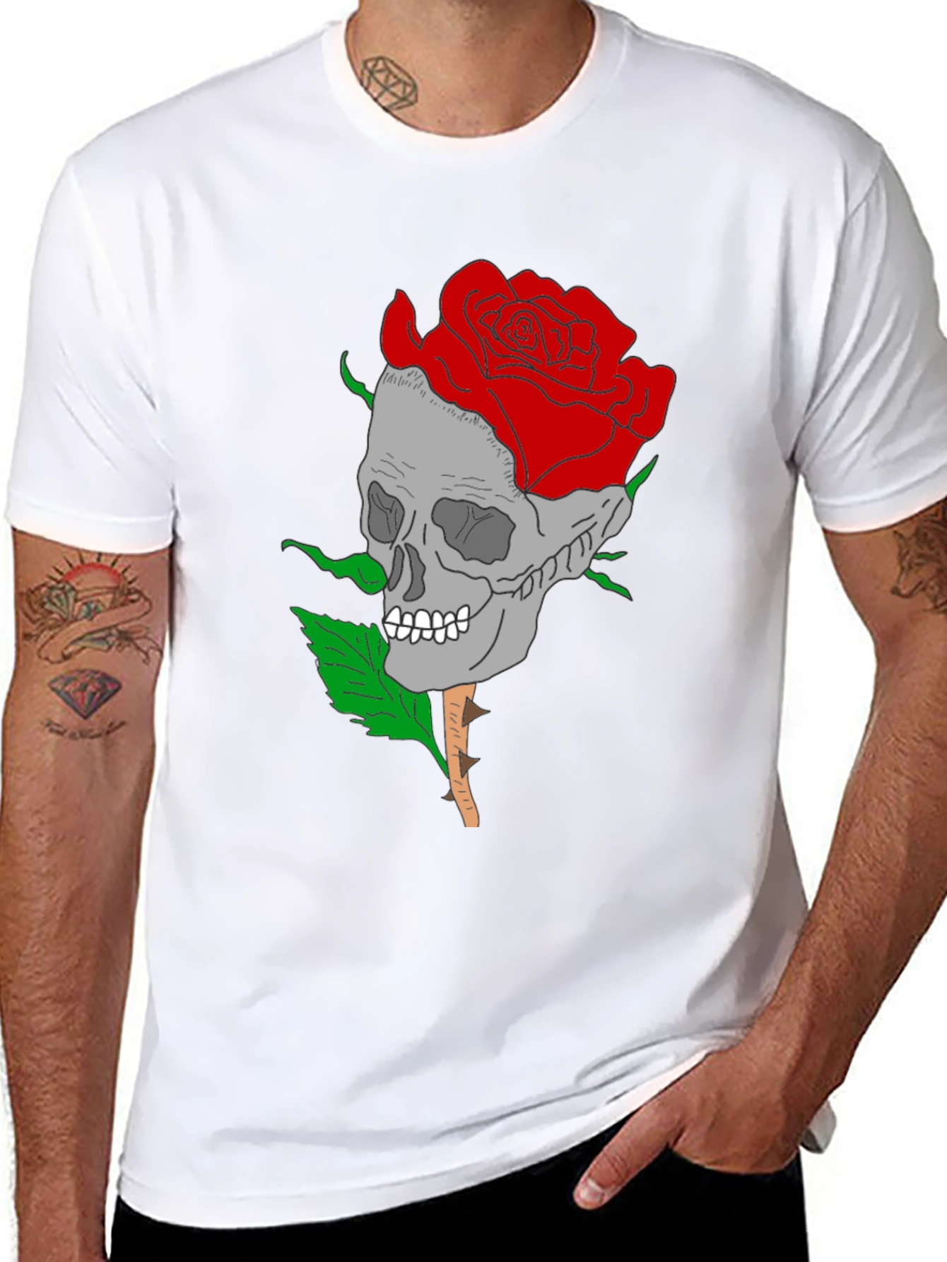 Skull Rose Graphic Tee - Gothic Style Mens Shirt