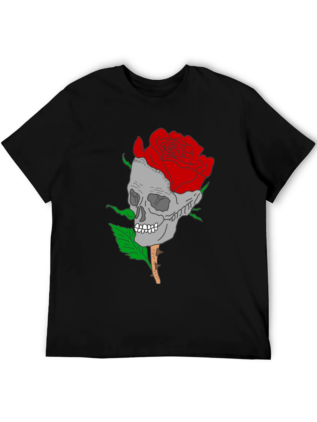Skull Rose Graphic Tee - Gothic Style Mens Shirt