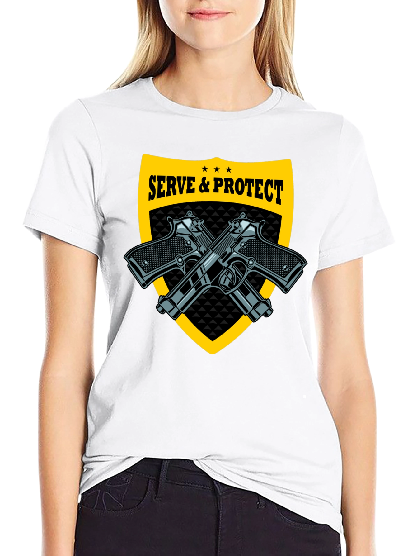 Serve & Protect Black T-Shirt with Gun Graphics