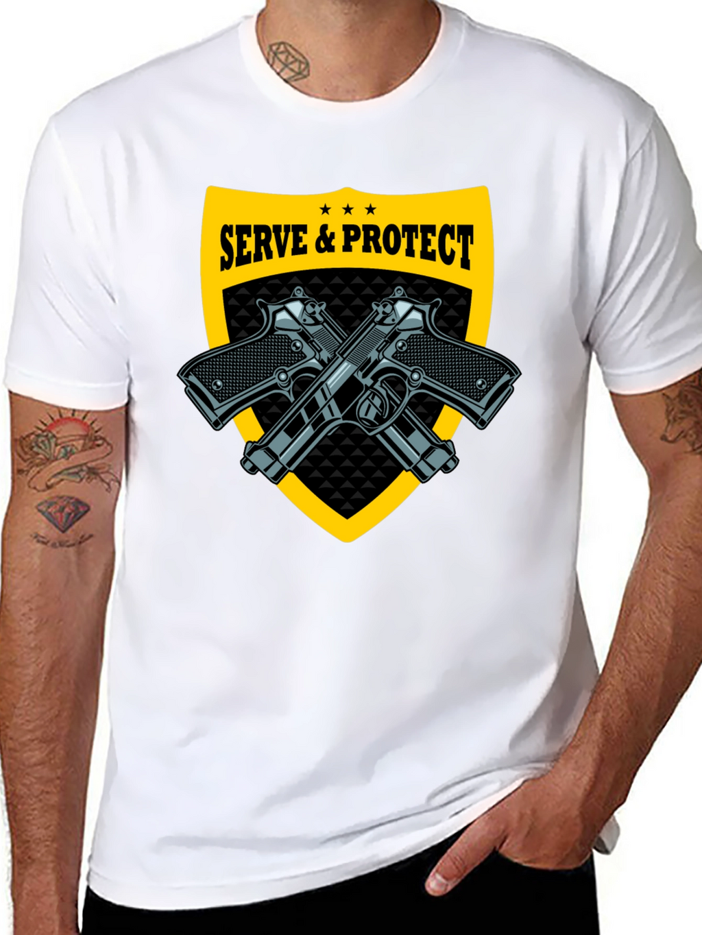Serve & Protect Black T-Shirt with Gun Graphics