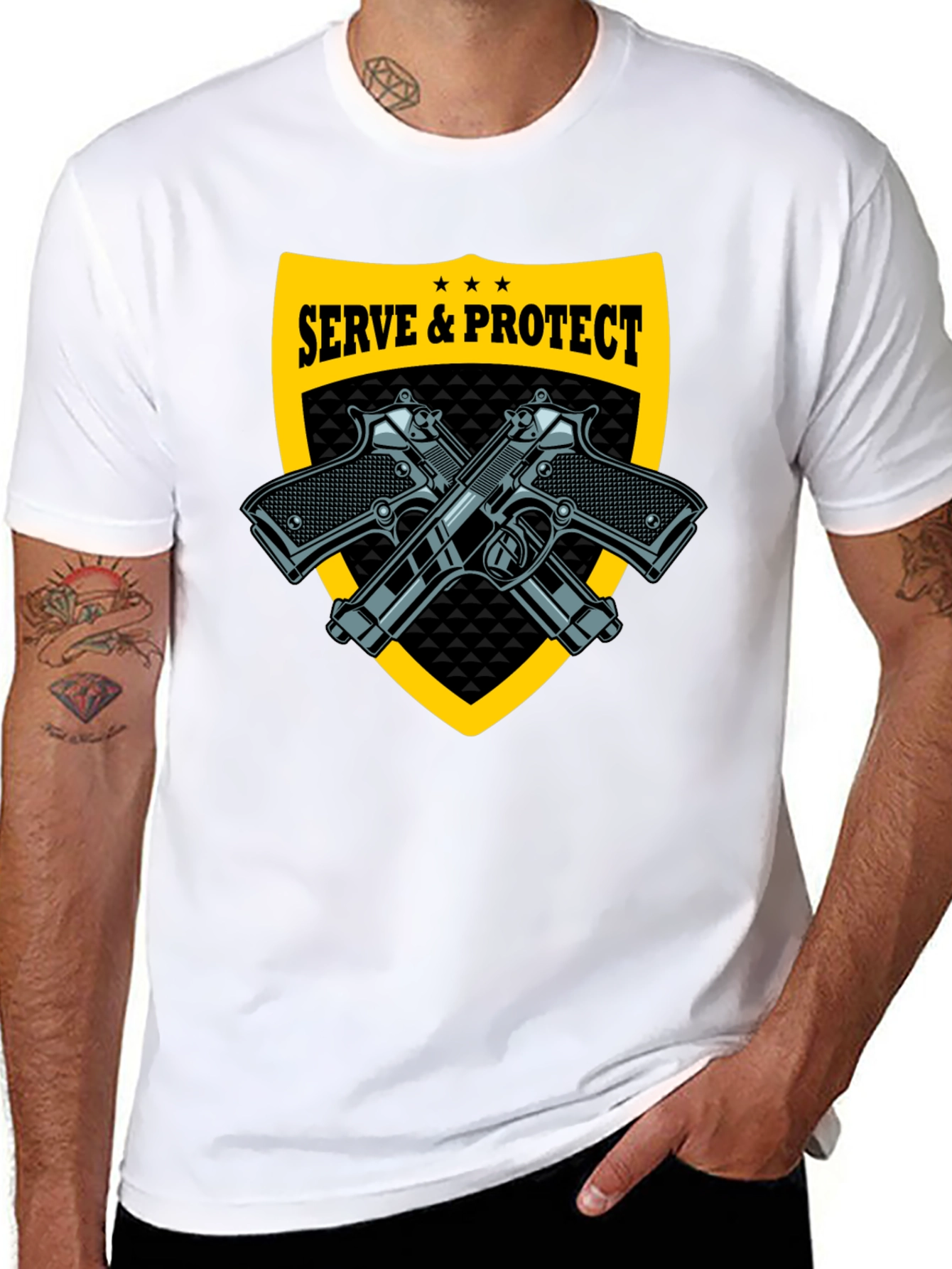 Serve & Protect Black T-Shirt with Gun Graphics
