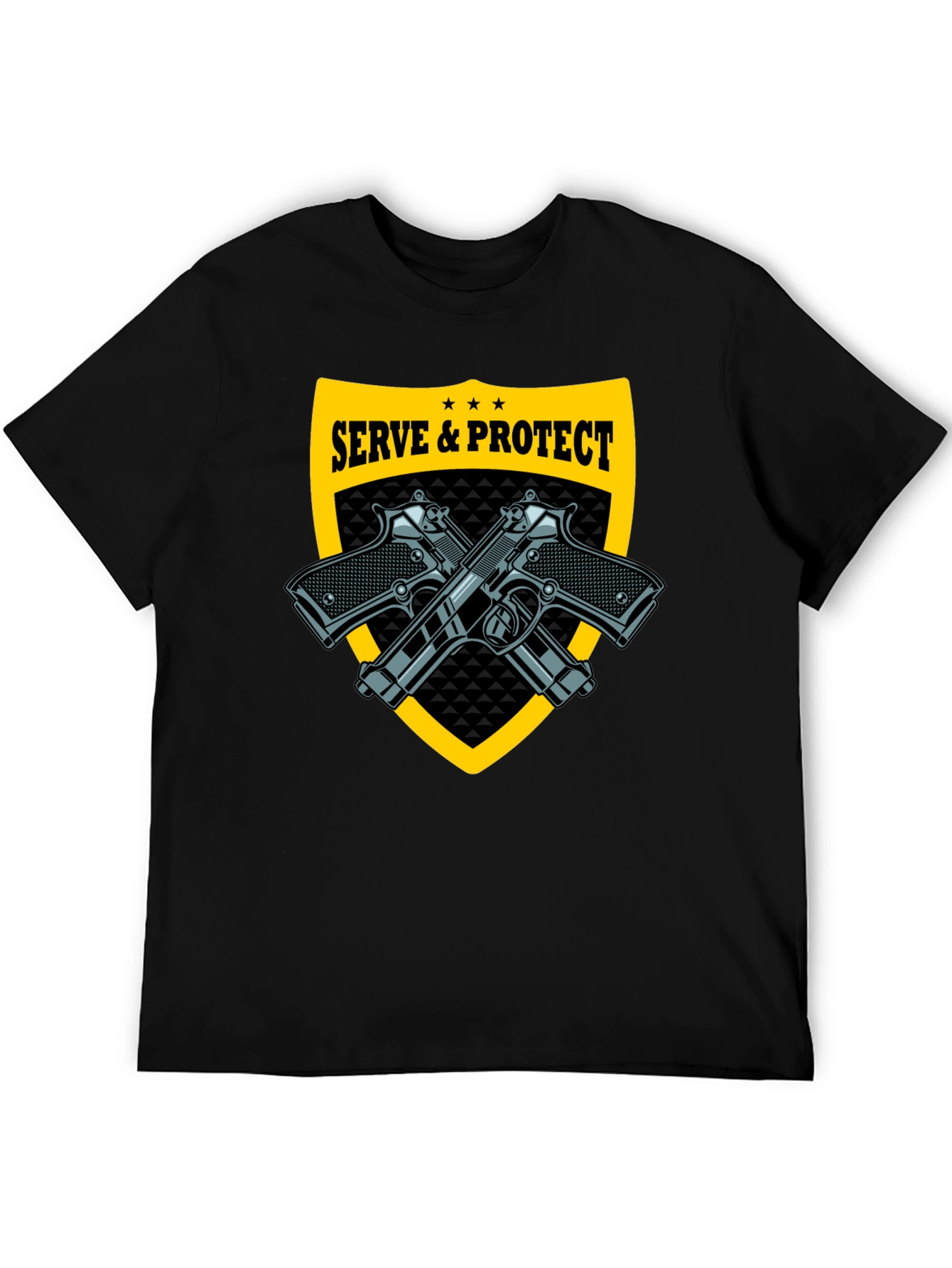Serve & Protect Black T-Shirt with Gun Graphics
