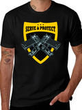 Serve & Protect Black T-Shirt with Gun Graphics