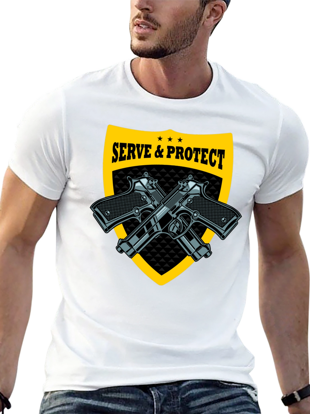 Serve & Protect Black T-Shirt with Gun Graphics