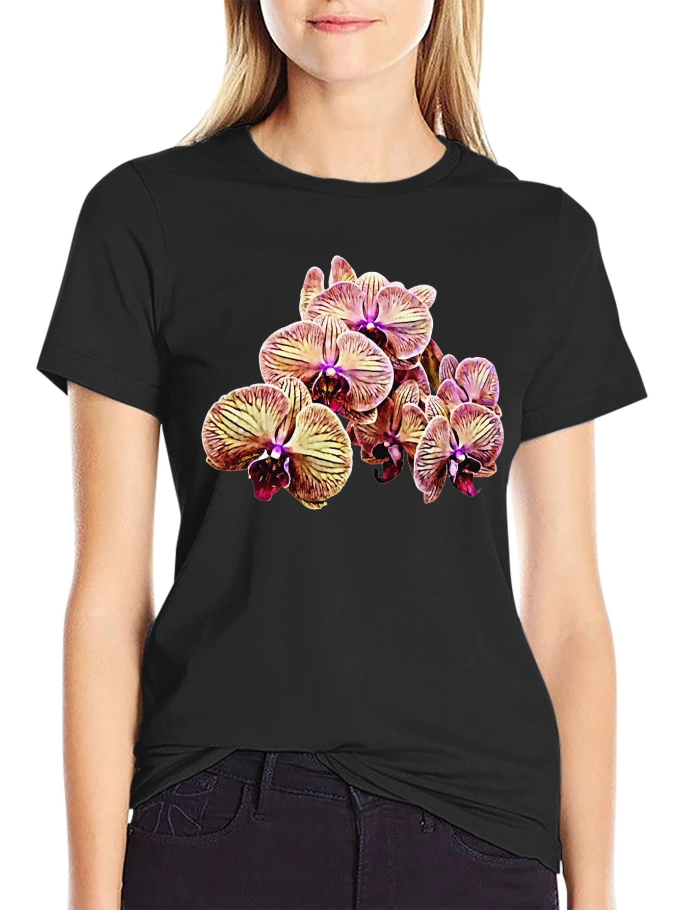Floral Orchid T-Shirt - Black