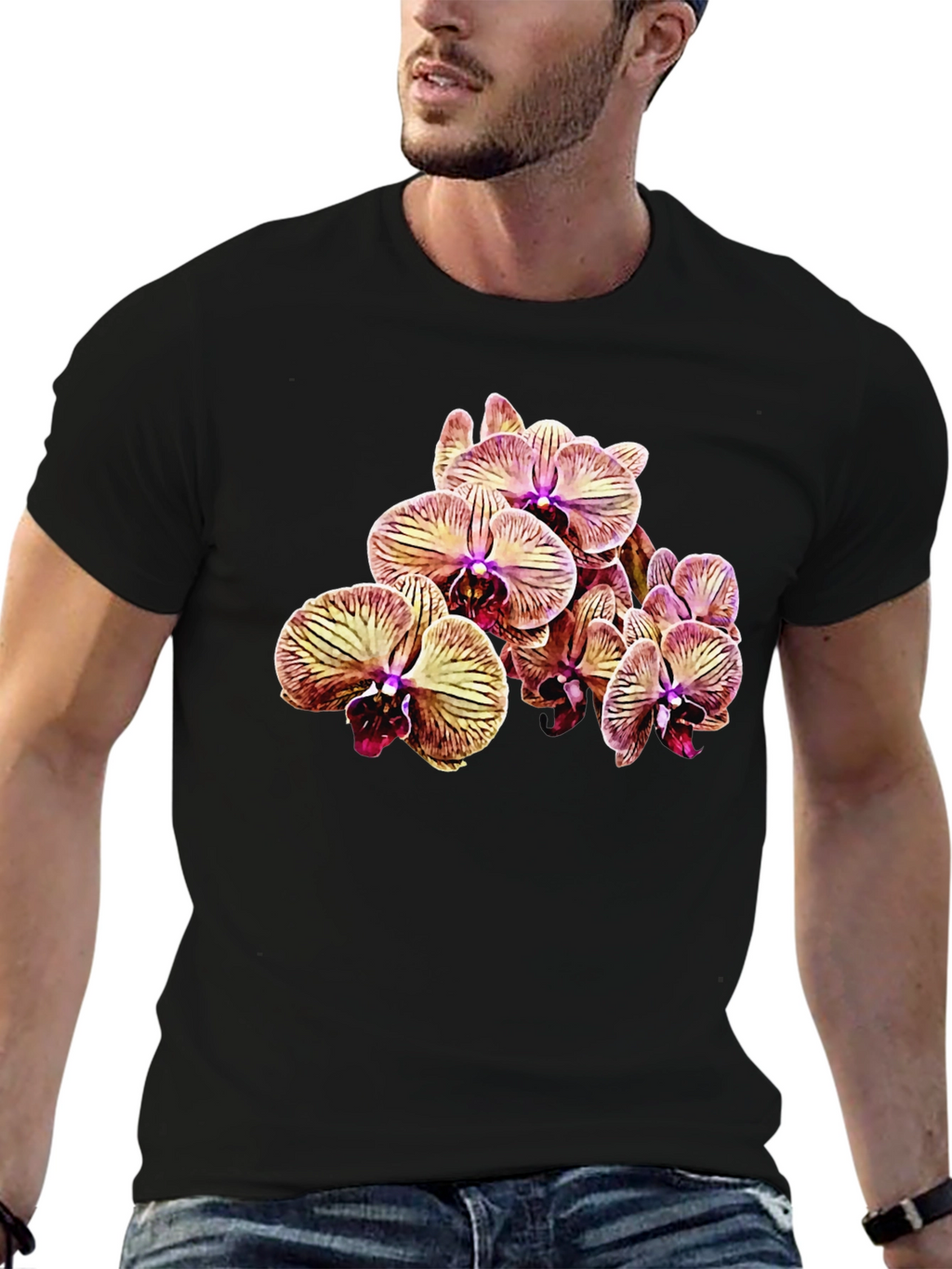 Floral Orchid T-Shirt - Black