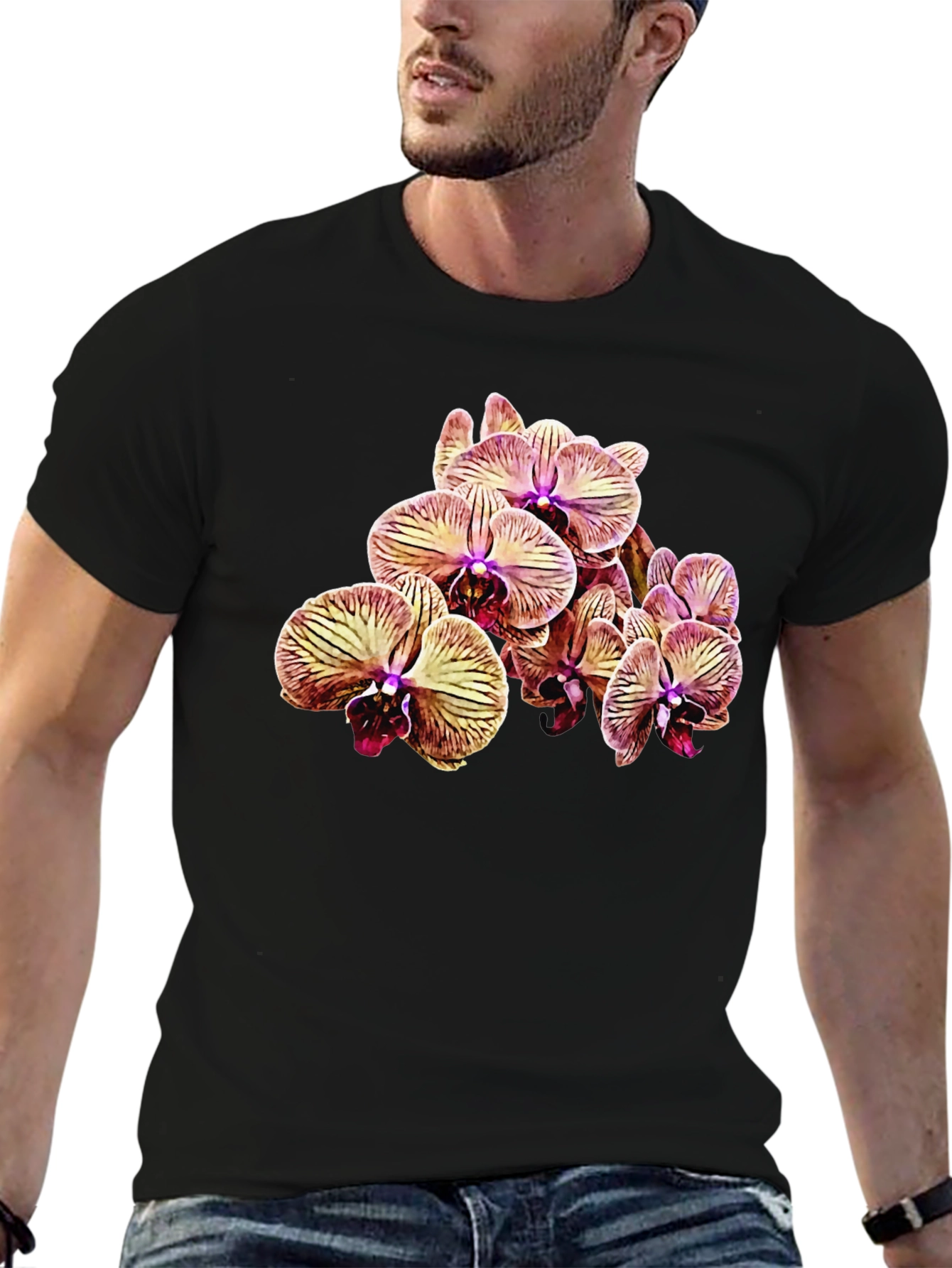 Floral Orchid T-Shirt - Black
