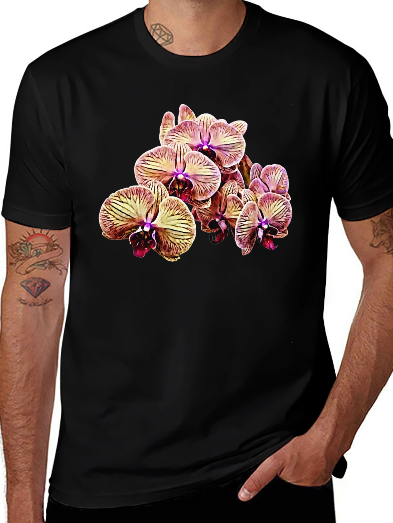 Floral Orchid T-Shirt - Black