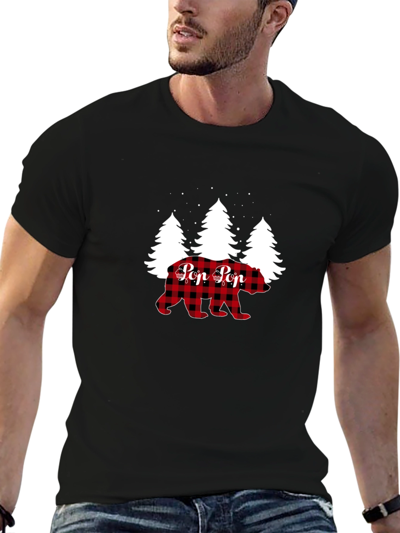 Pop Pop Bear Buffalo Plaid Christmas T-Shirt