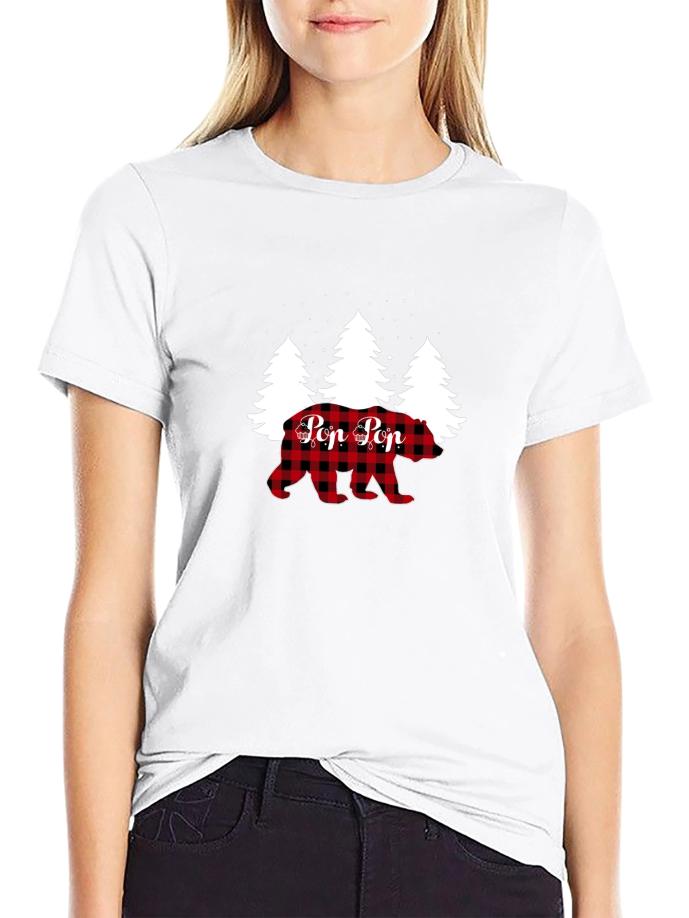 Pop Pop Bear Buffalo Plaid Christmas T-Shirt