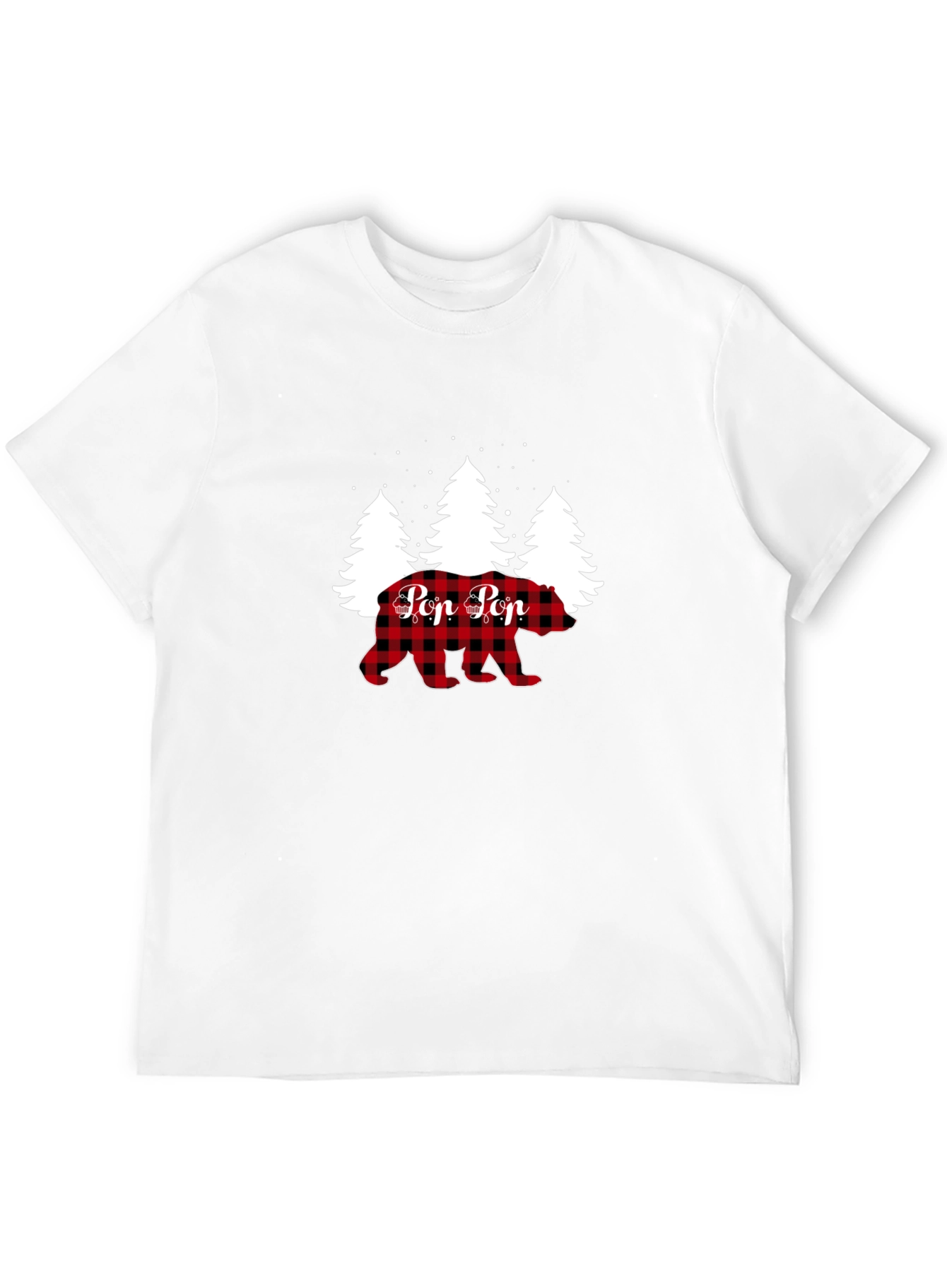 Pop Pop Bear Buffalo Plaid Christmas T-Shirt