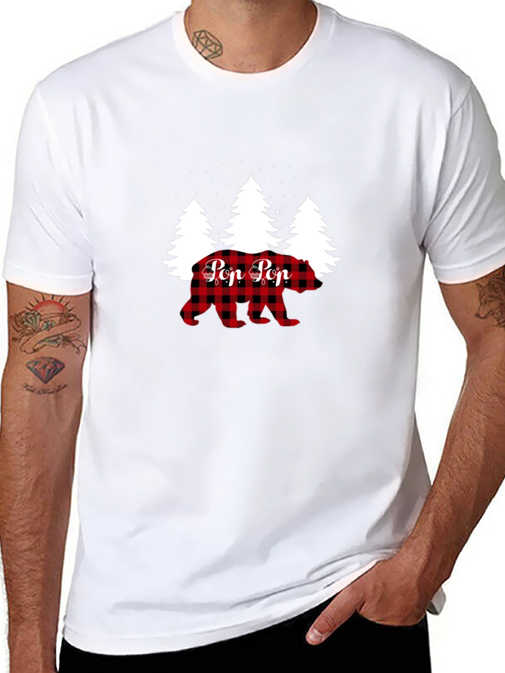 Pop Pop Bear Buffalo Plaid Christmas T-Shirt