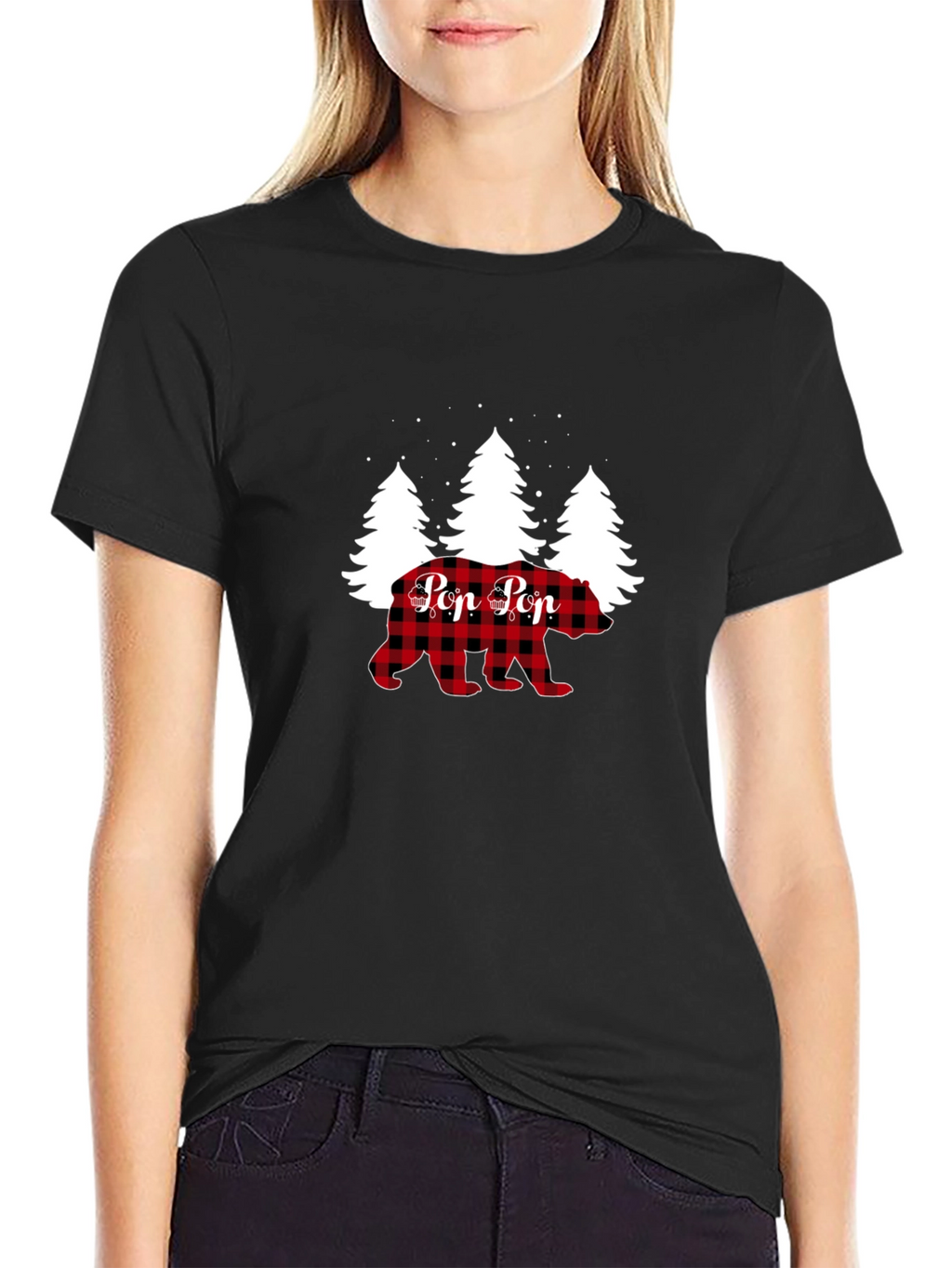 Pop Pop Bear Buffalo Plaid Christmas T-Shirt