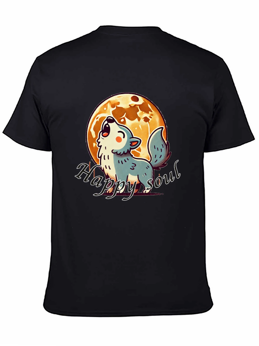 Happy Soul Wolf Moon Graphic T-Shirt - Black