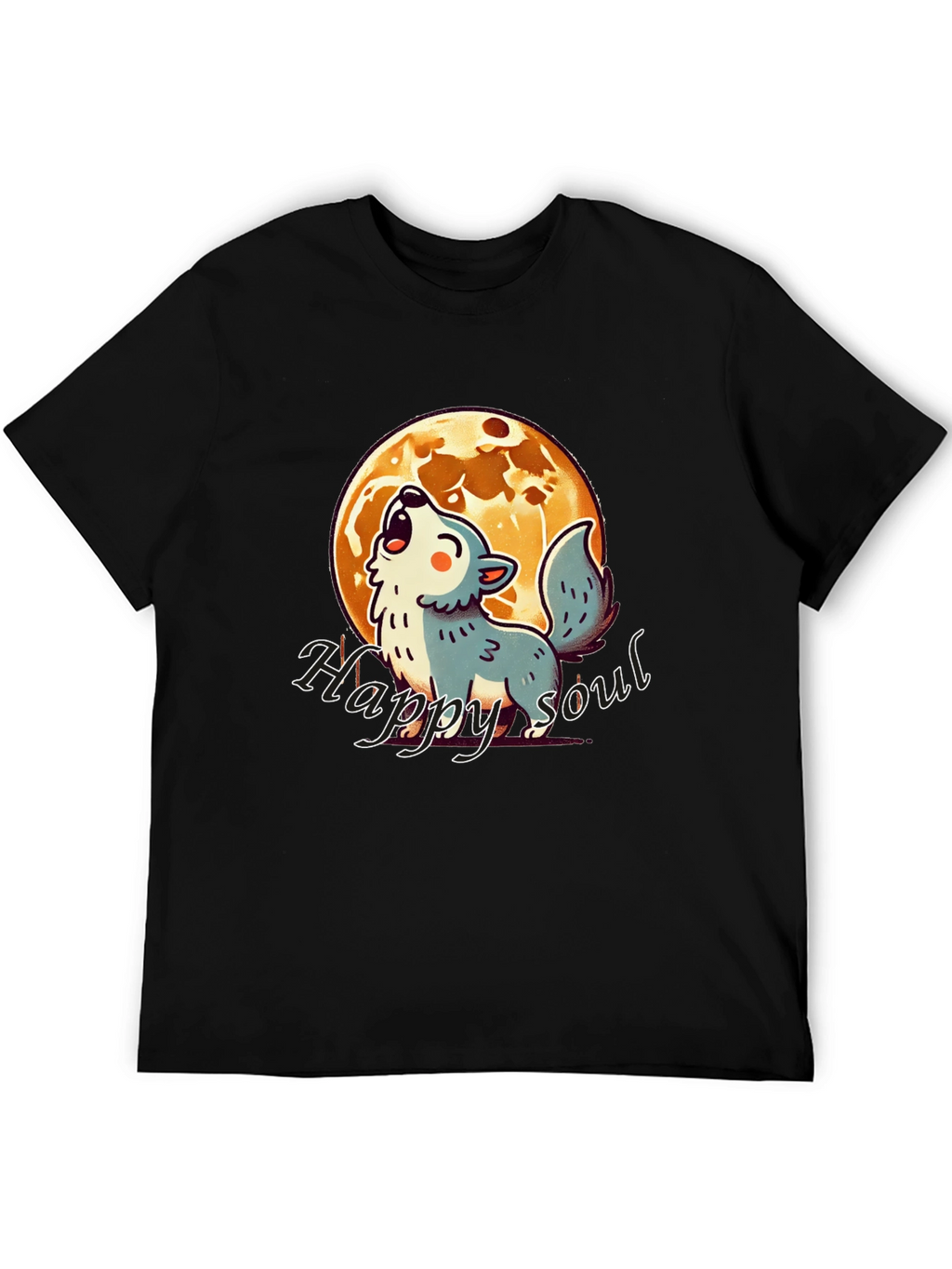 Happy Soul Wolf Moon Graphic T-Shirt - Black