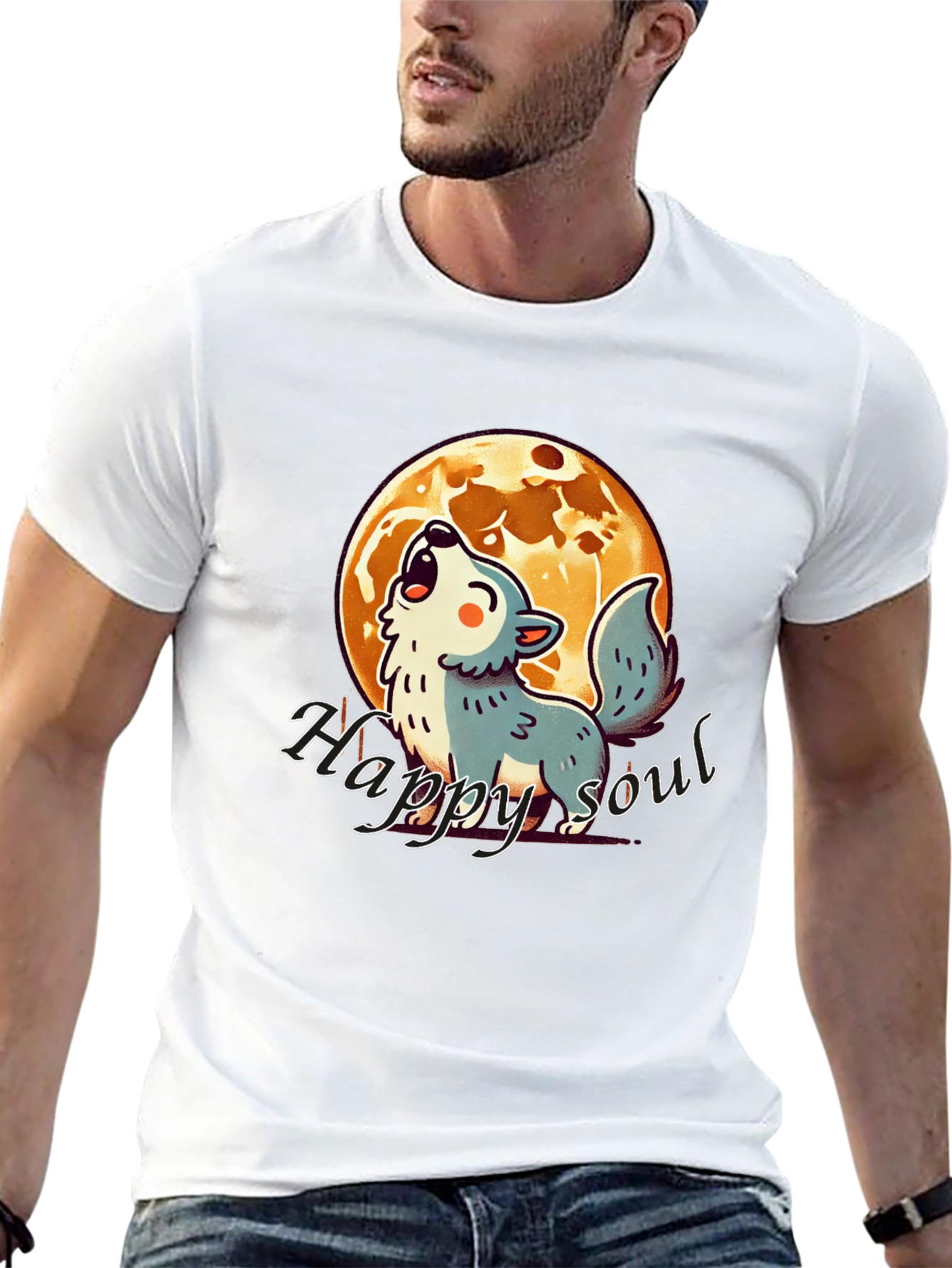 Happy Soul Wolf Moon Graphic T-Shirt - Black