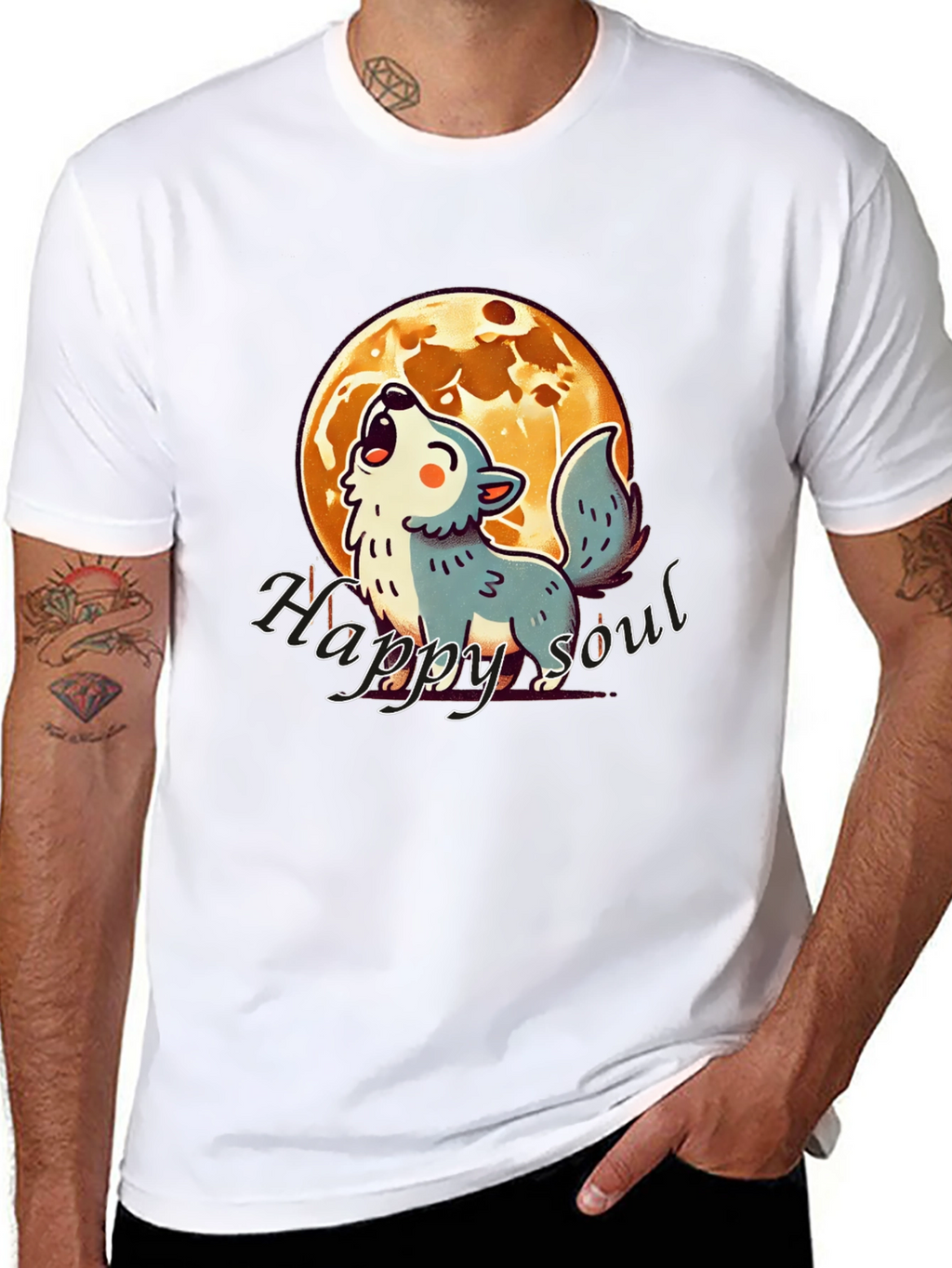 Happy Soul Wolf Moon Graphic T-Shirt - Black