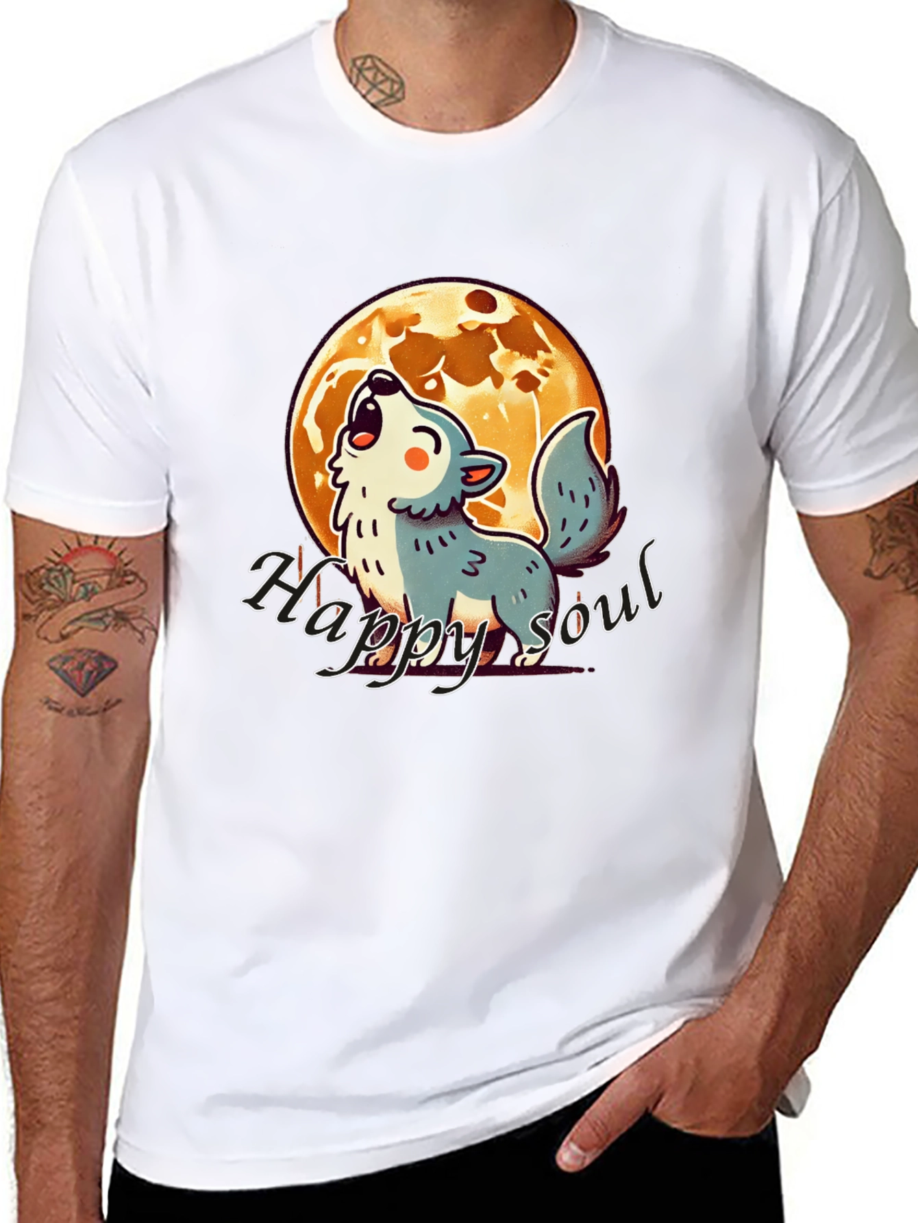 Happy Soul Wolf Moon Graphic T-Shirt - Black