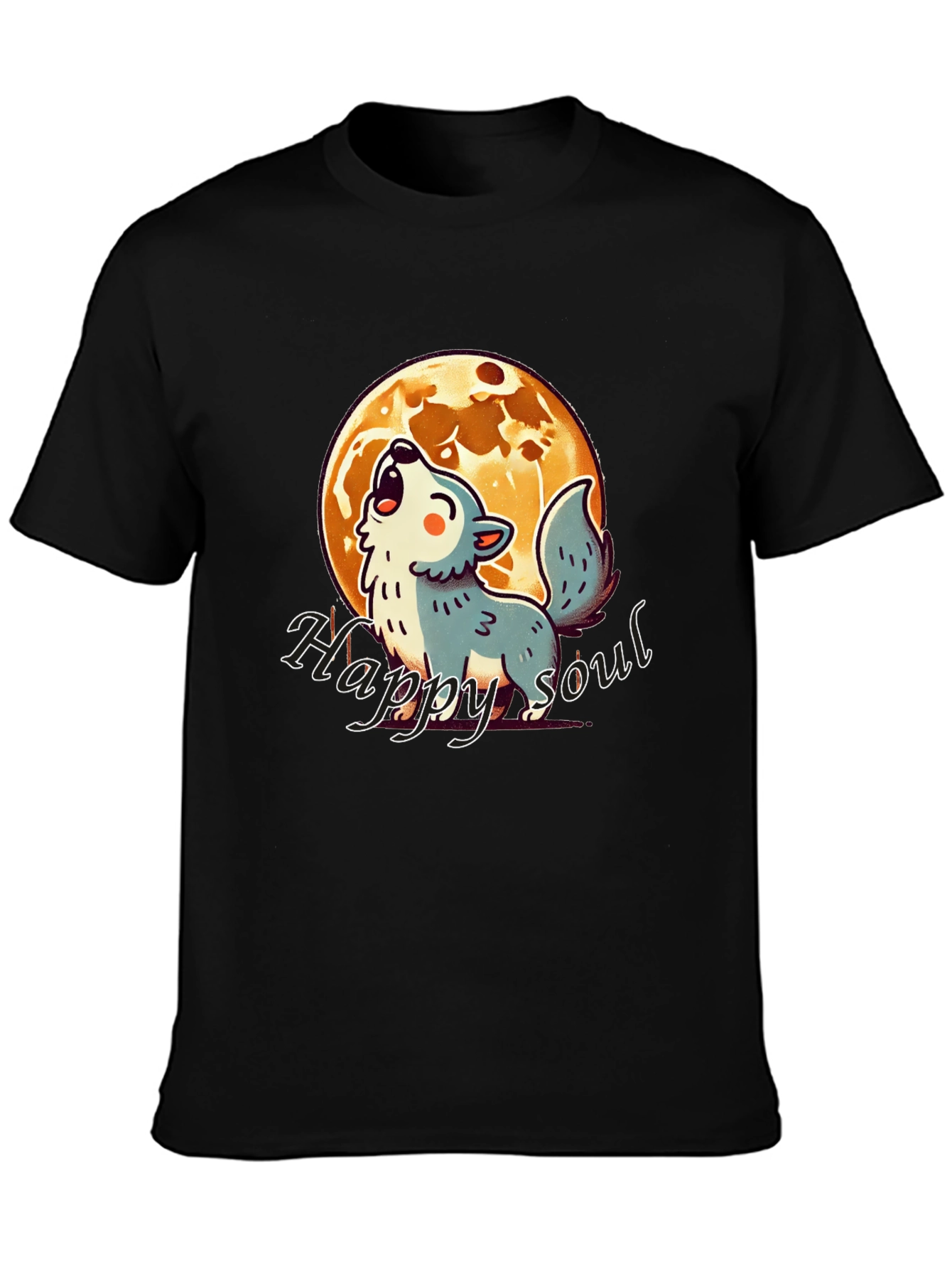Happy Soul Wolf Moon Graphic T-Shirt - Black