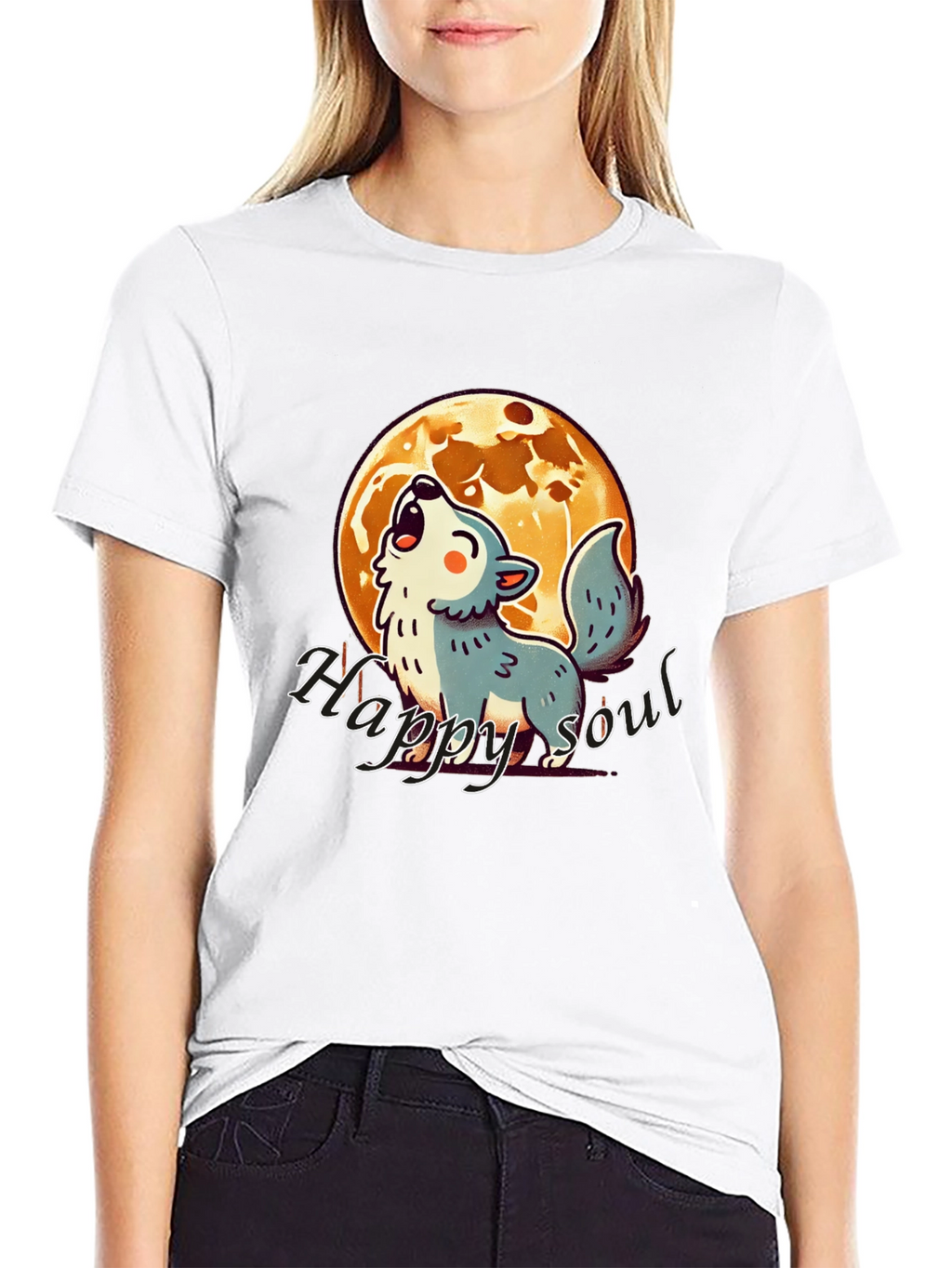 Happy Soul Wolf Moon Graphic T-Shirt - Black