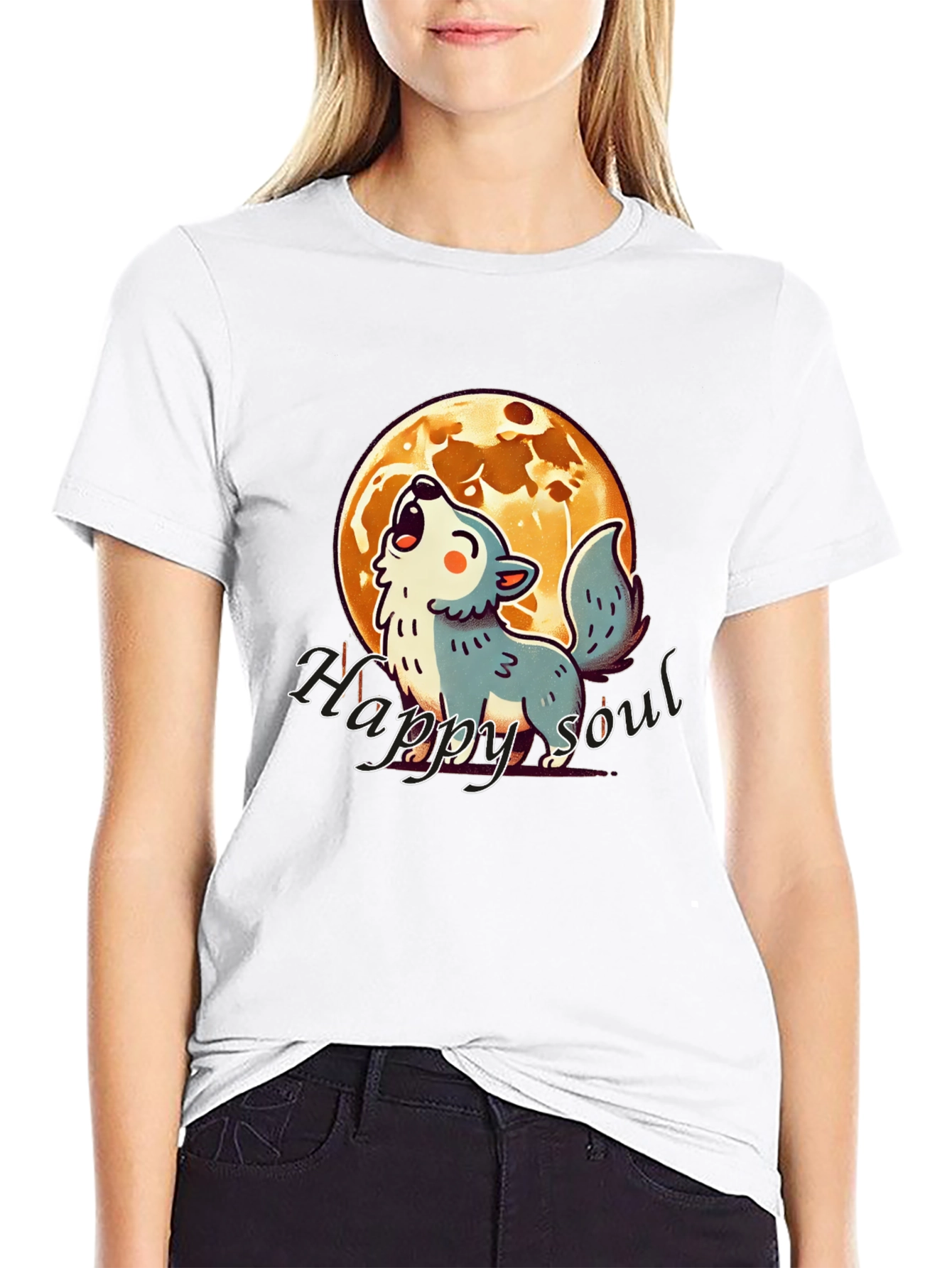 Happy Soul Wolf Moon Graphic T-Shirt - Black