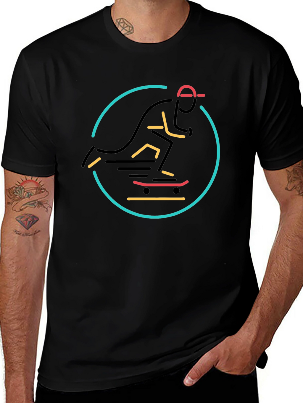 Skateboarder Graphic T-Shirt - Stylish Black Tee