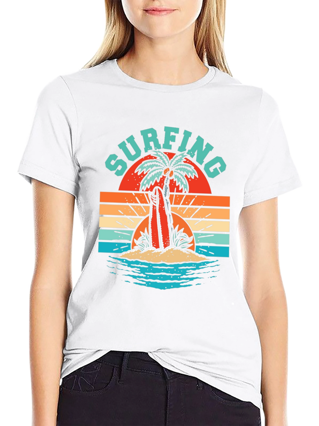 Retro Surfing T-Shirt - Palm Tree Beach Graphic Tee