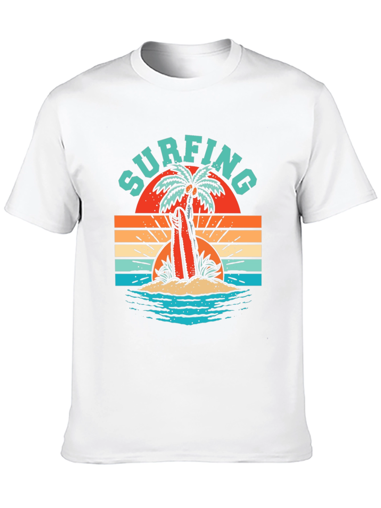 Retro Surfing T-Shirt - Palm Tree Beach Graphic Tee