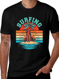 Retro Surfing T-Shirt - Palm Tree Beach Graphic Tee