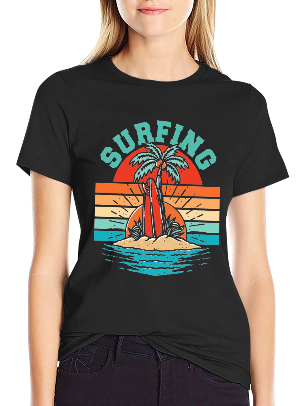 Retro Surfing T-Shirt - Palm Tree Beach Graphic Tee
