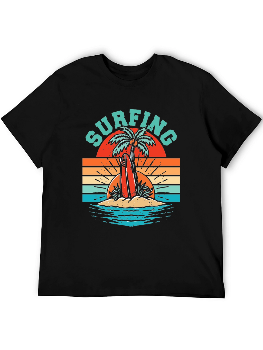 Retro Surfing T-Shirt - Palm Tree Beach Graphic Tee