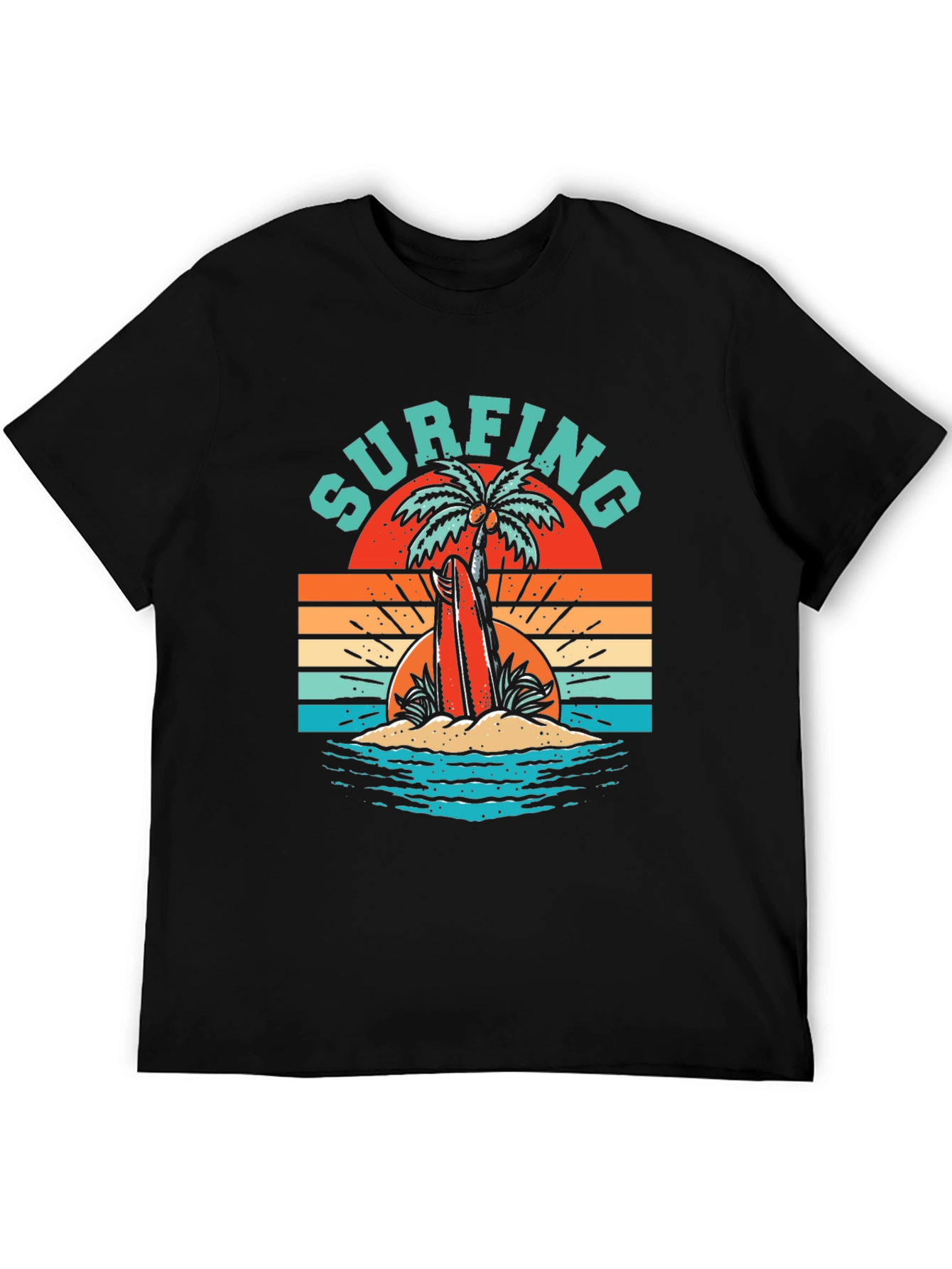 Retro Surfing T-Shirt - Palm Tree Beach Graphic Tee